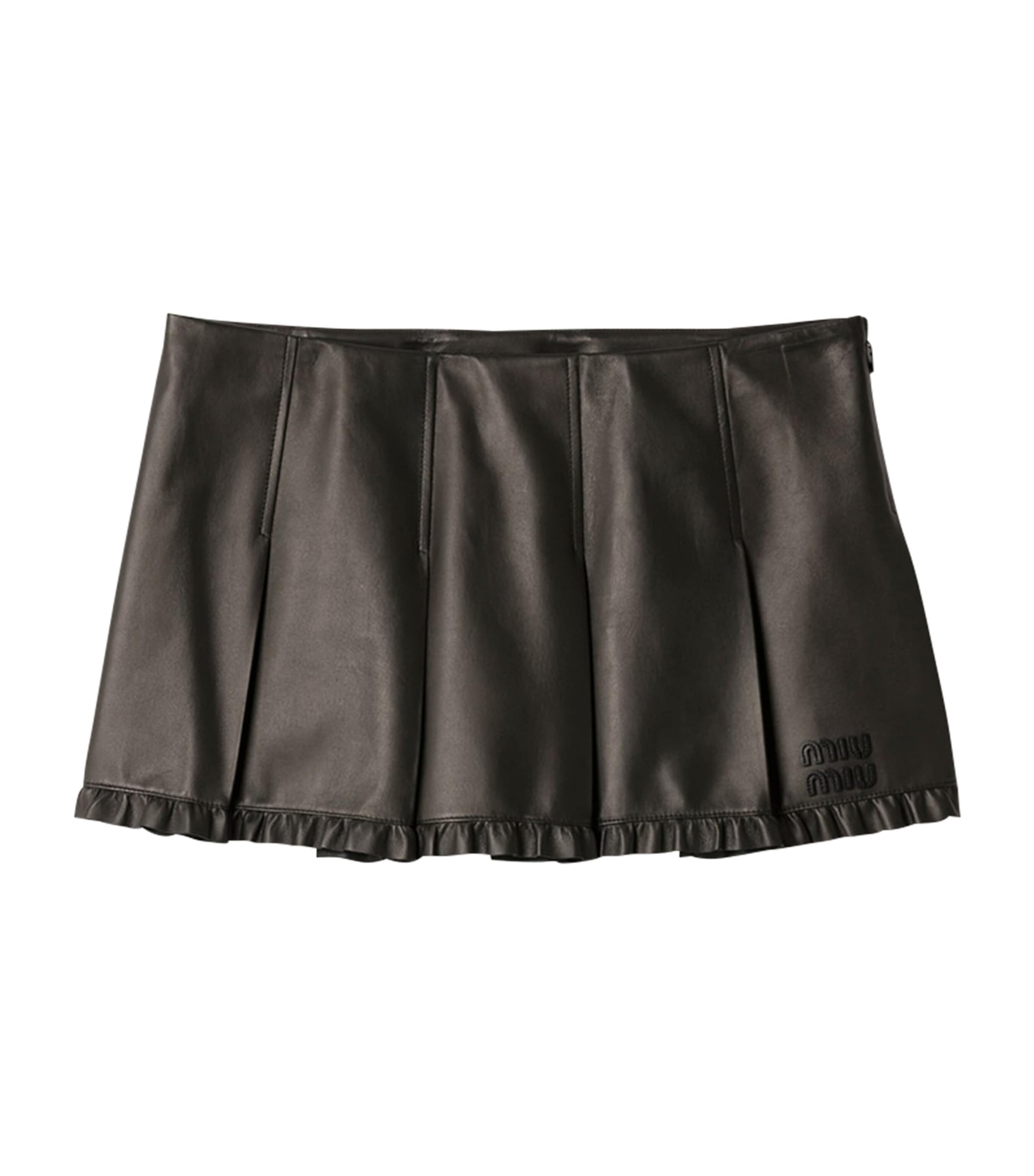 Miu Miu Womens Nappa Leather Pleated Mini Skirt Black