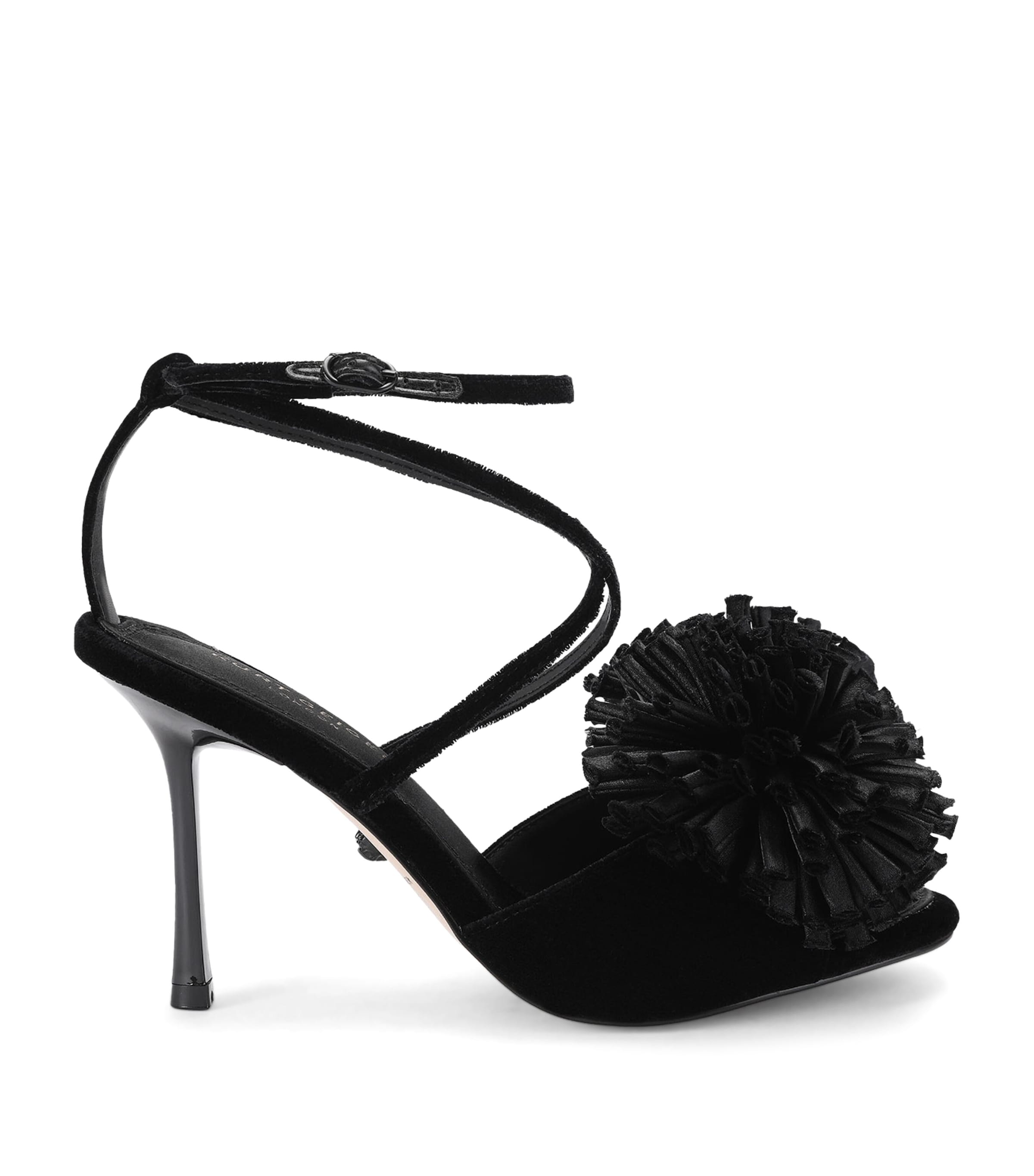 Kurt Geiger London Velvet Pom Pom Heeled Sandals Black