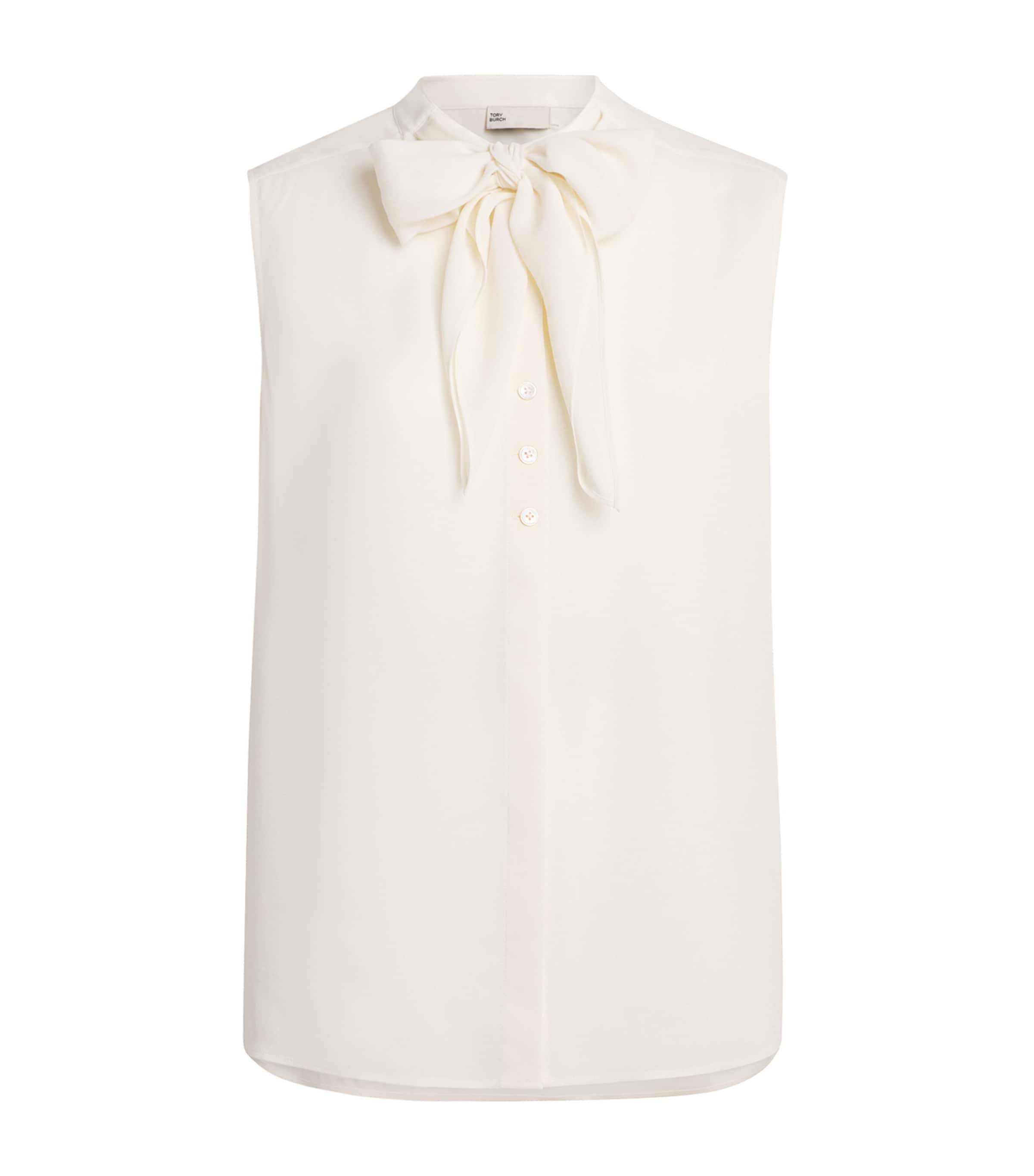 Tory Burch Womens Sleeveless Bow Blouse New Ivory