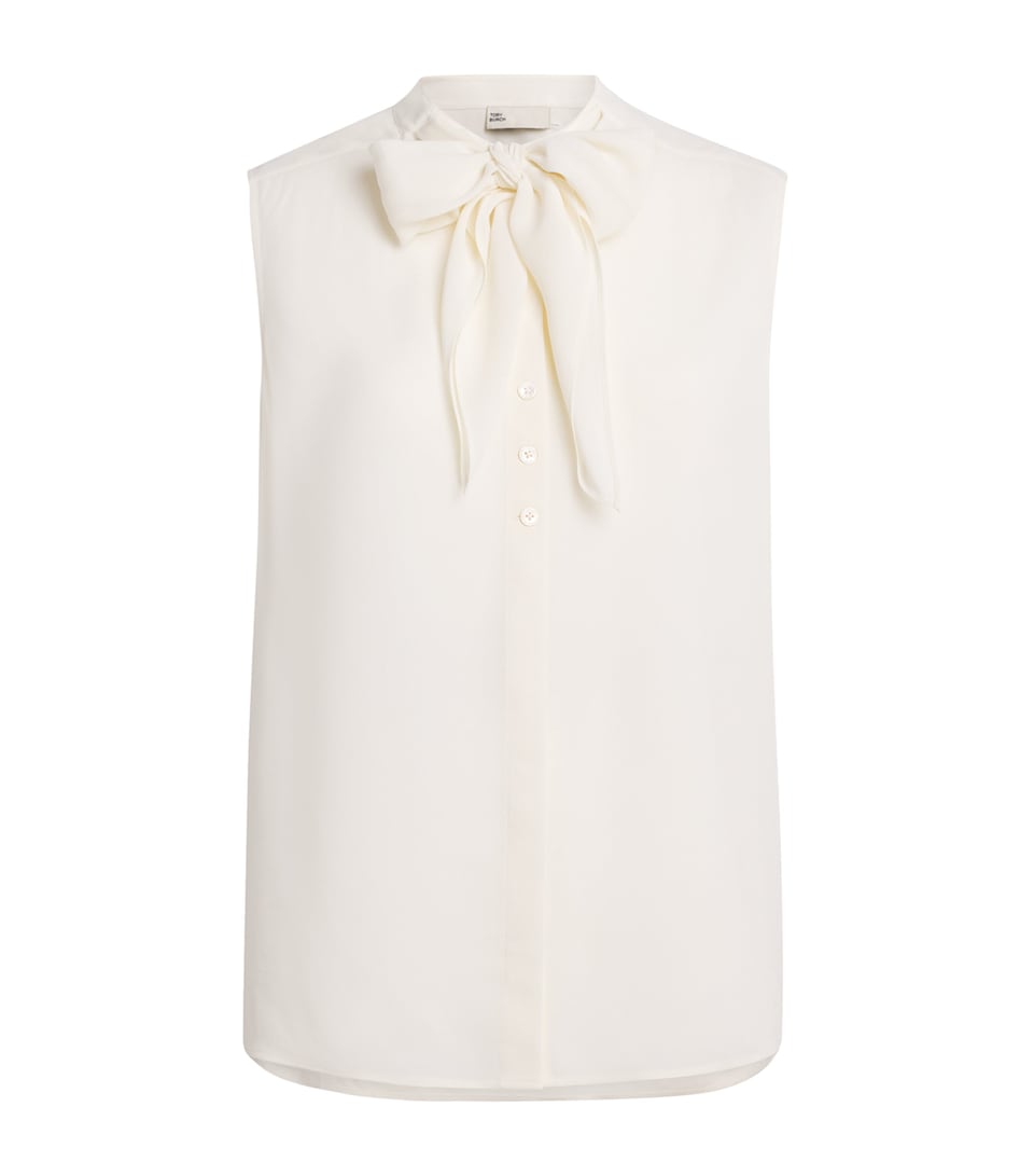 Tory Burch Womens Sleeveless Bow Blouse New Ivory