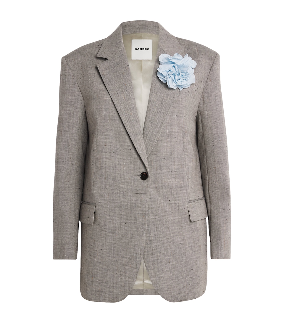 Wool-Blend Floral-Brooch Blazer