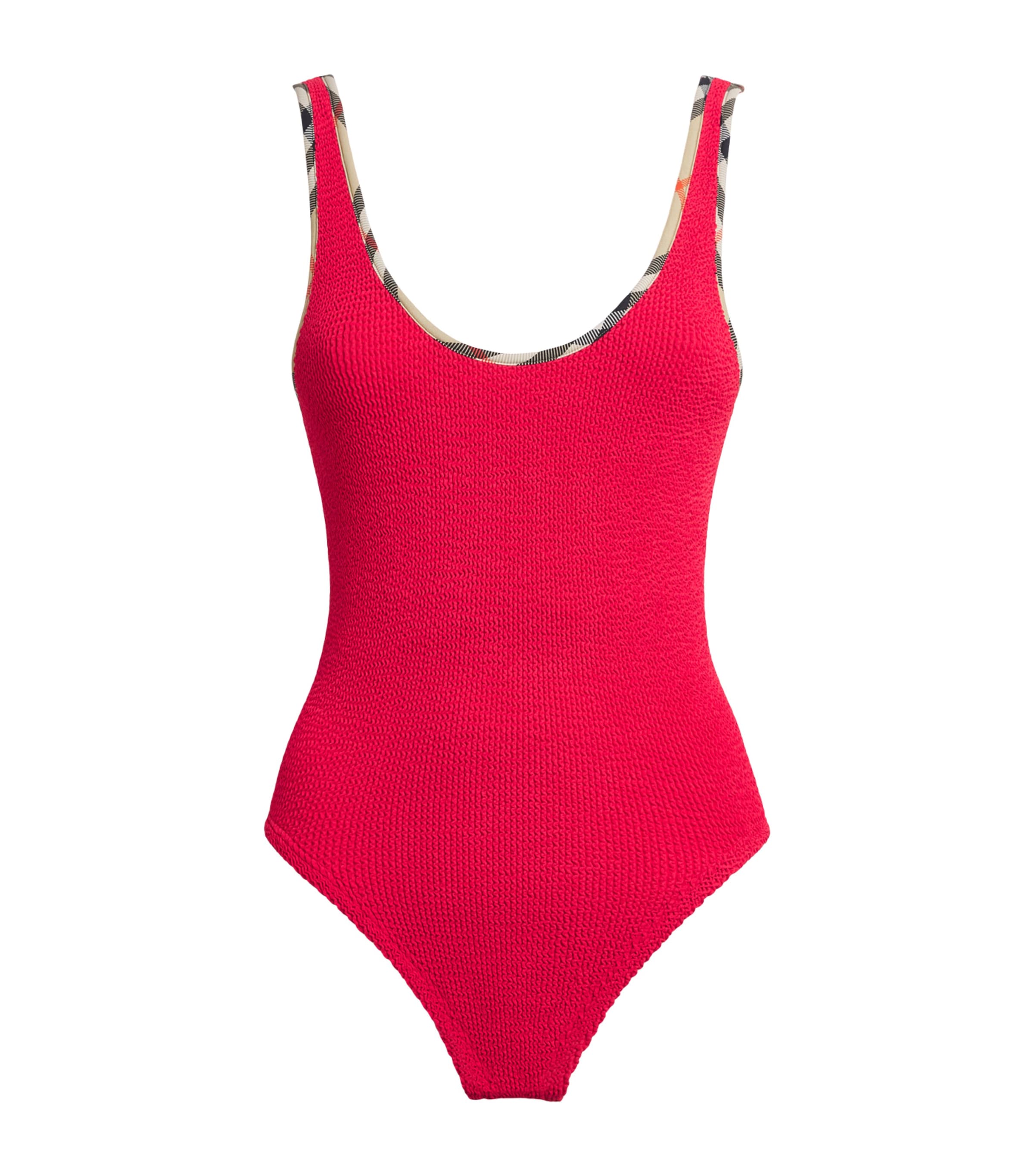 Hunza G Womens x Burberry Check-Trim Faye Swimsuit Red
