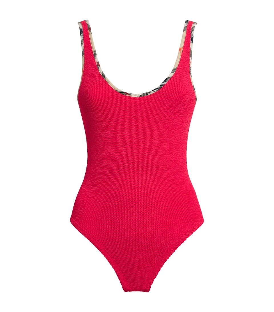 Hunza G Womens x Burberry Check-Trim Faye Swimsuit Red