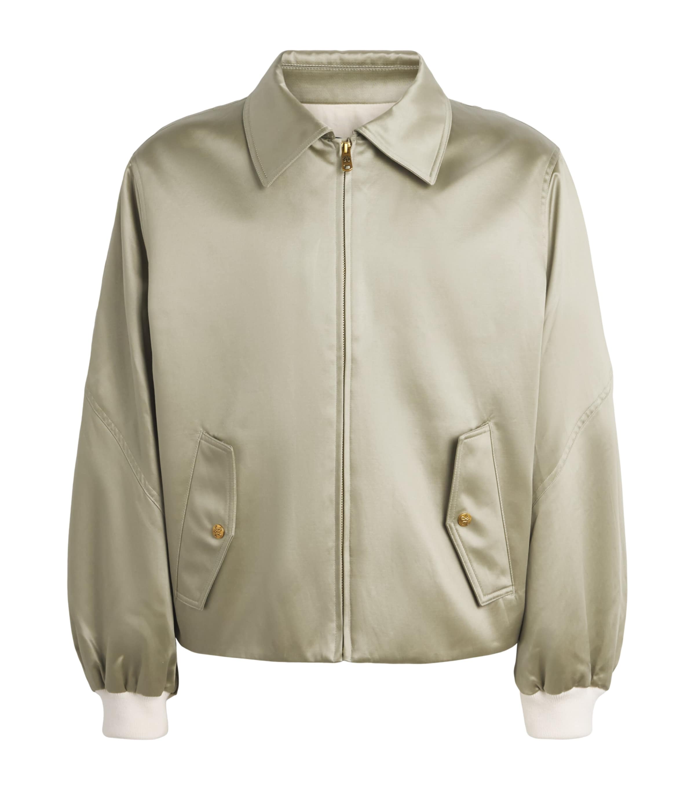 Willy Chavarria Mens Satin Opera Bomber Jacket Stucco