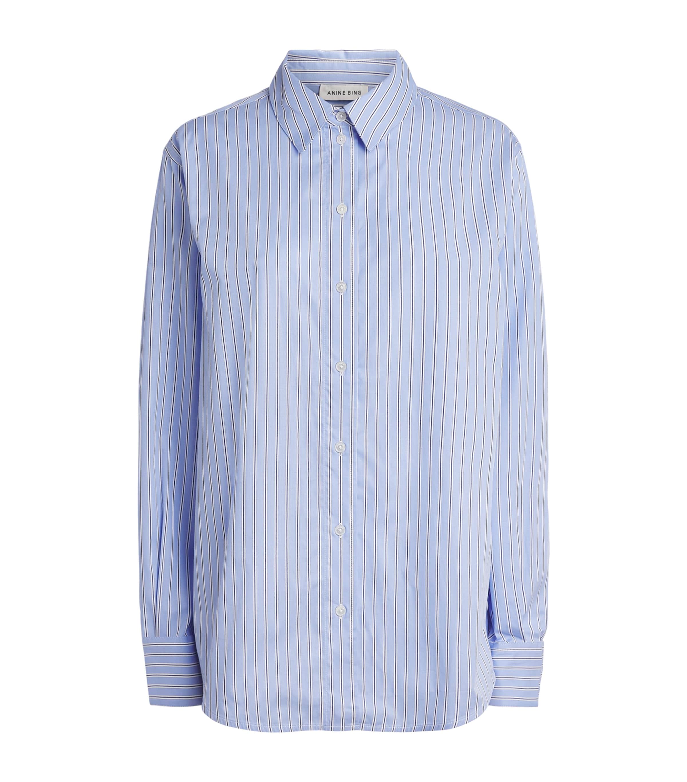 ANINE BING Womens Oversized Stripe Essie Shirt Washed Blue