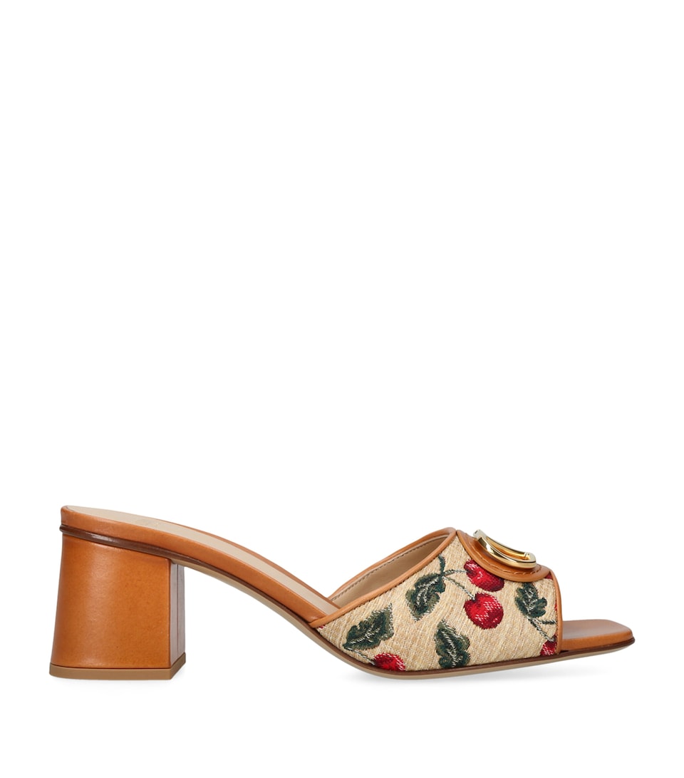 Raffia VLogo Cherry Heleed Mules 60