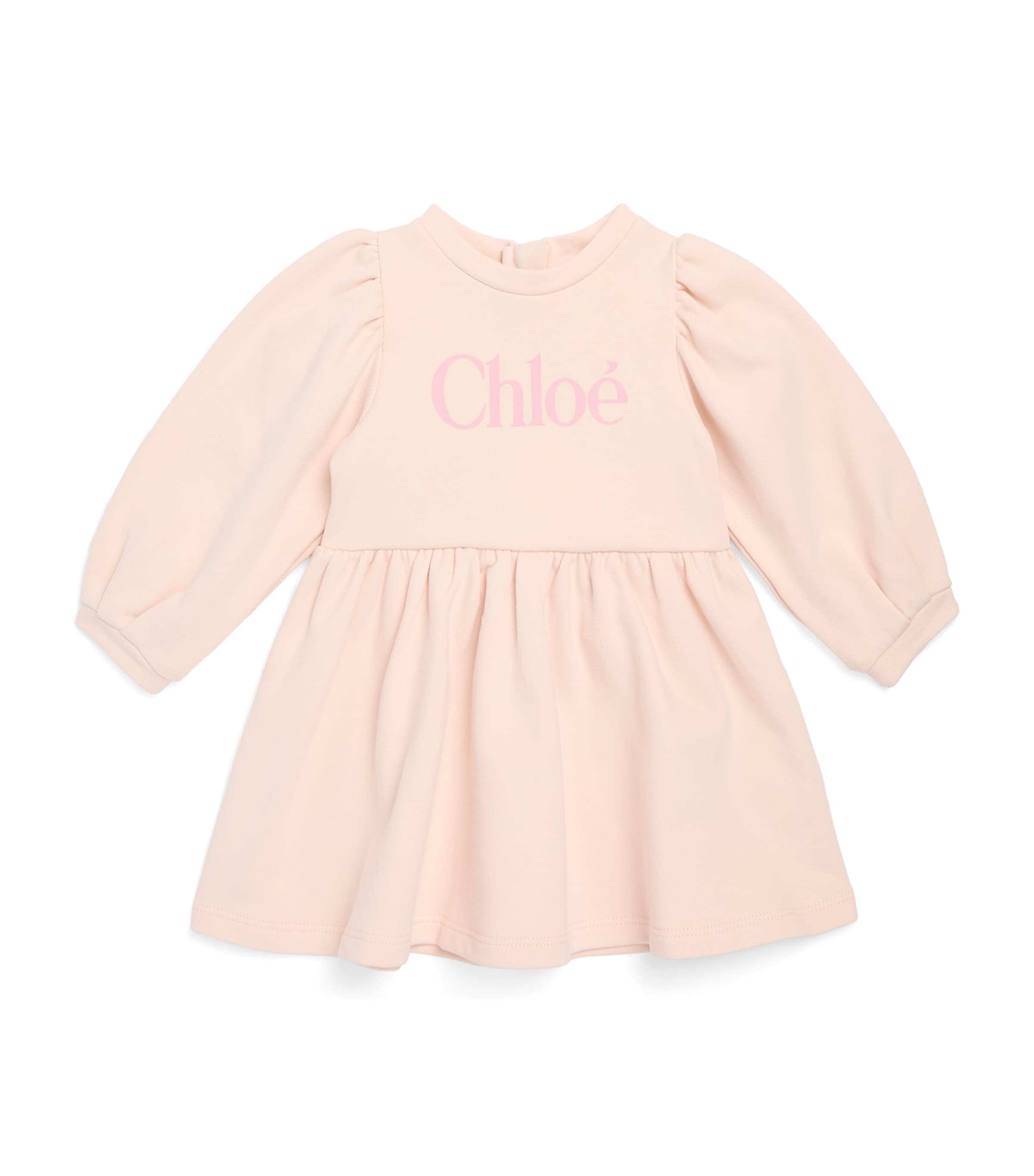 Chloé Kids Cotton Long-Sleeve Logo Dress (6-26 Months) Petal Pink