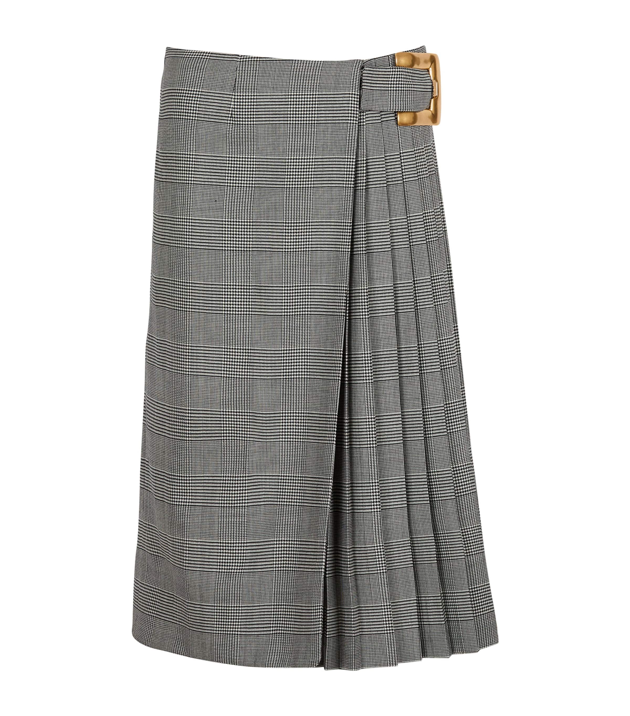 Virgin Wool-Blend Check Midi Skirt