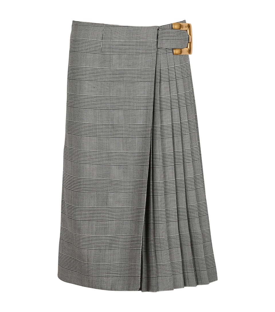 Virgin Wool-Blend Check Midi Skirt