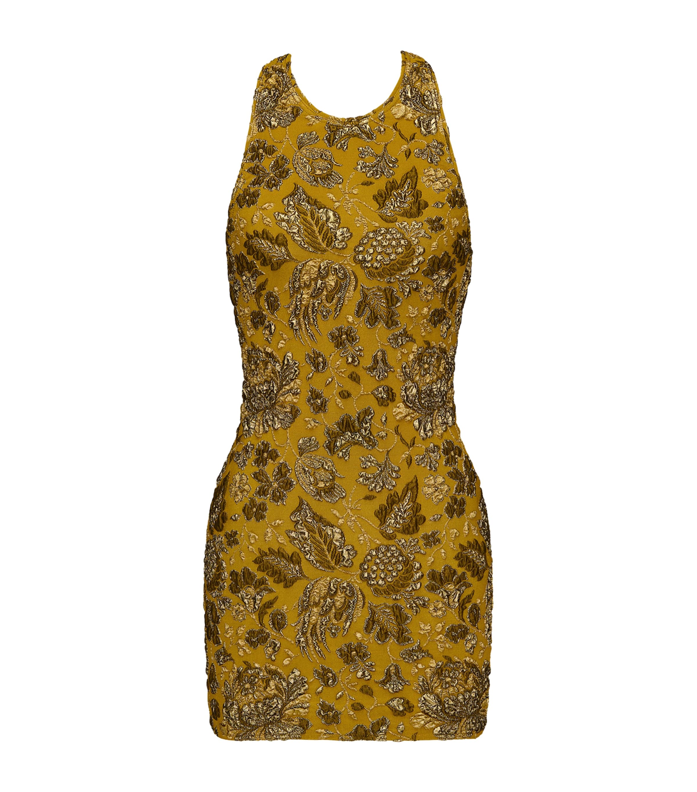 Saint Laurent Womens Metallic Brocade Jardin Mini Dress