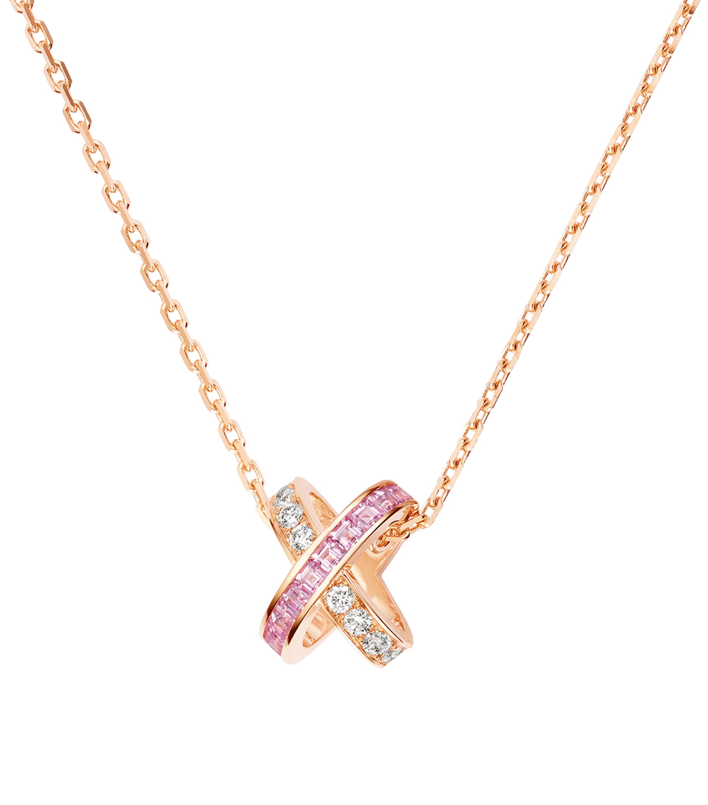 Rose Gold, Diamond and Pink Sapphire Jeux de Liens Pendant Necklace