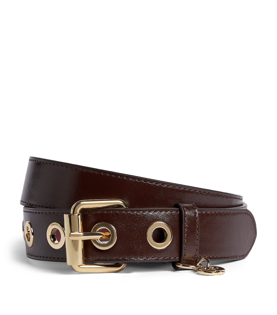 Maje Leather Eyelet Belt Dark Brown