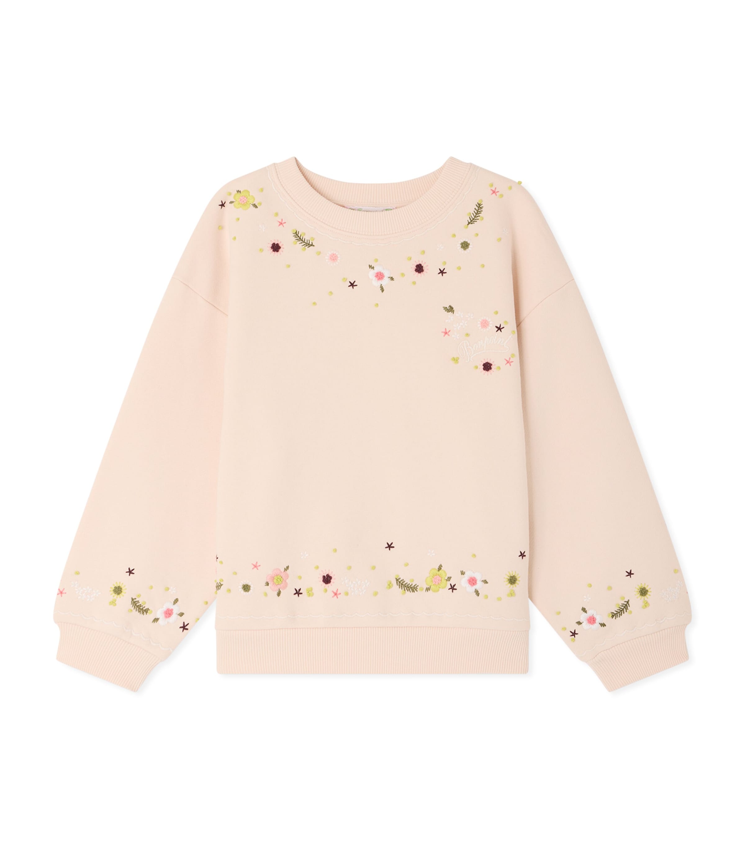 Bonpoint Cotton Embroidered Delores Sweatshirt (10-14 Years) Upb Rose Petale