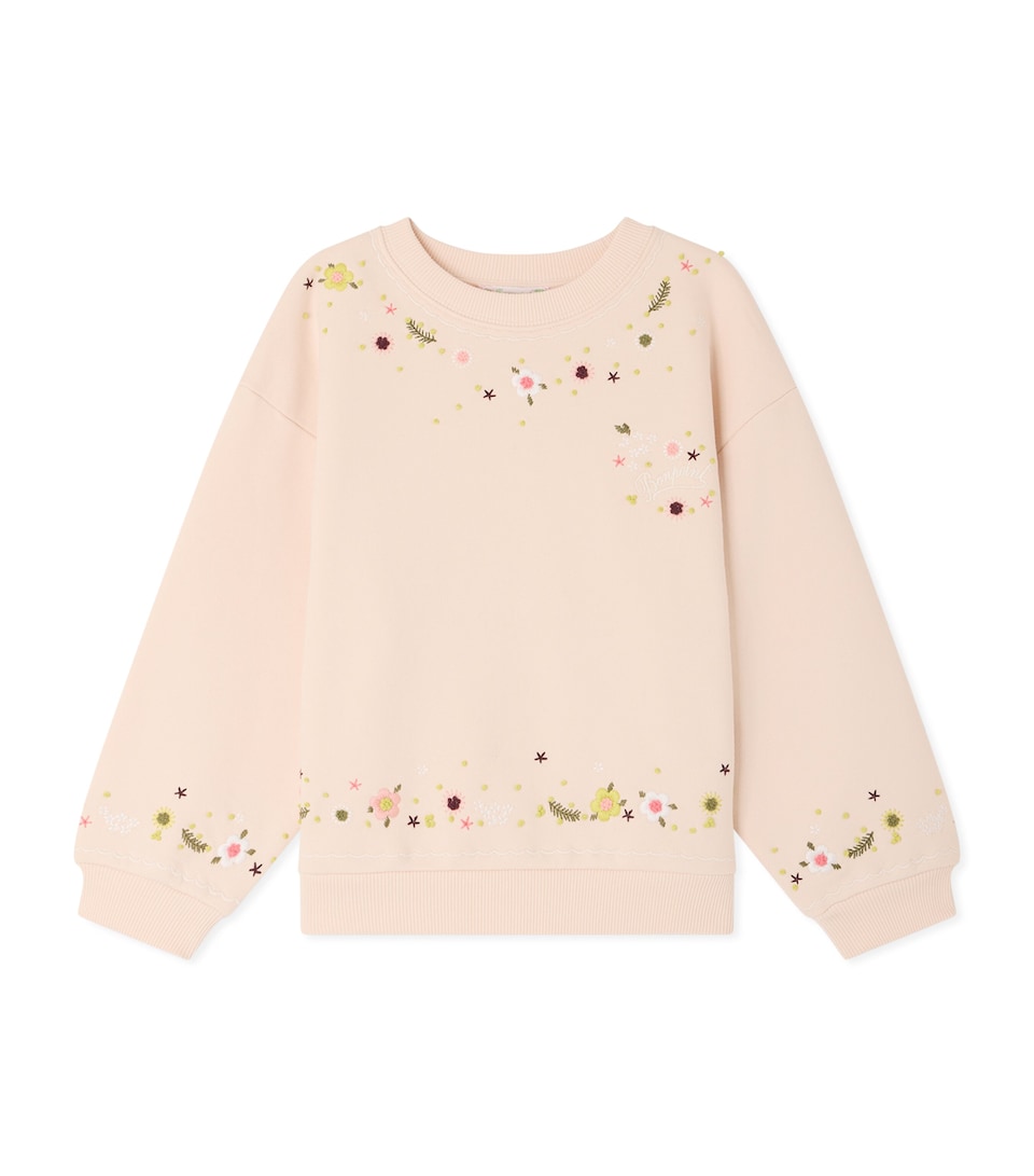 Bonpoint Cotton Embroidered Delores Sweatshirt (10-14 Years) Upb Rose Petale