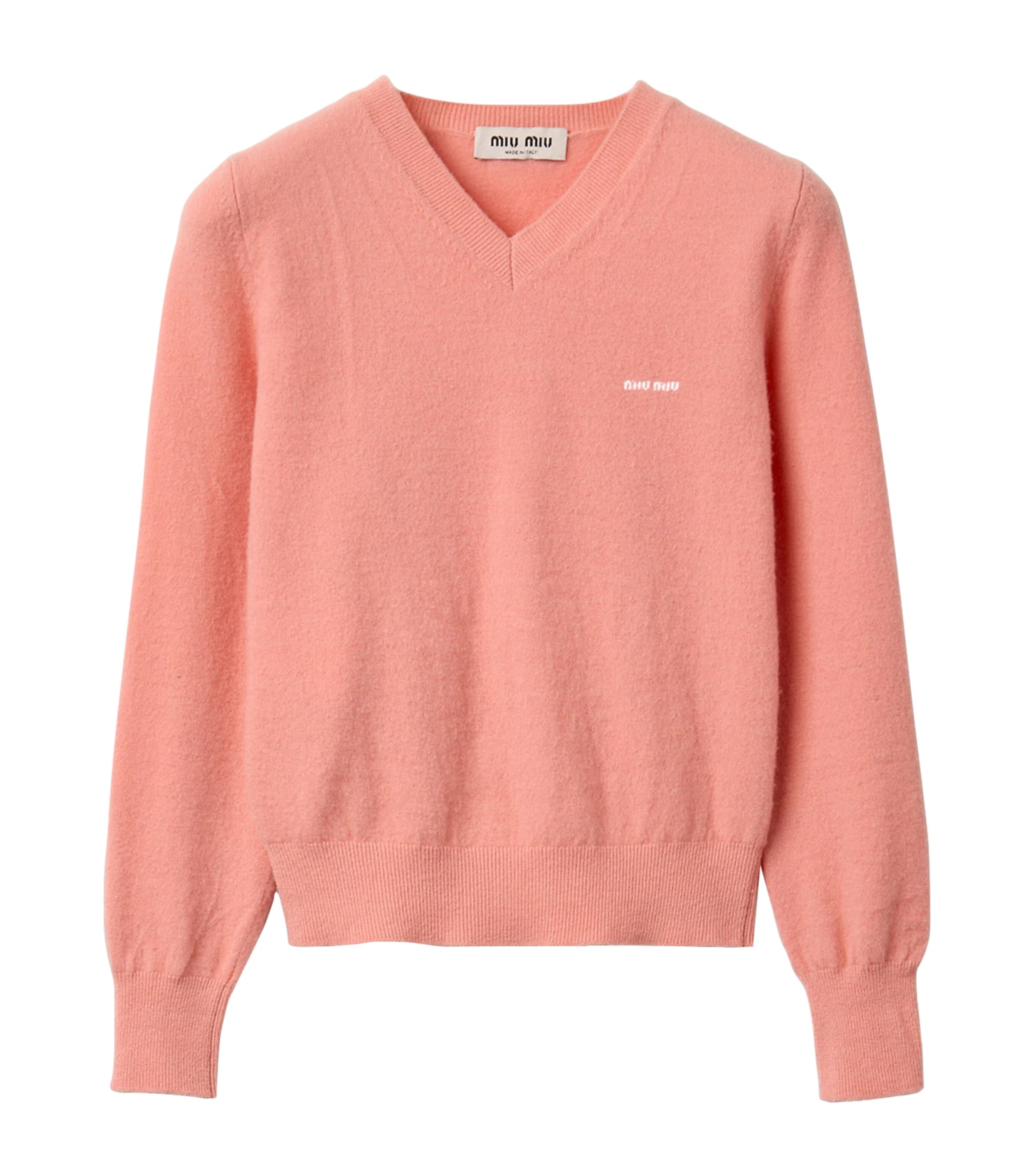 Miu Miu Womens Wool Logo V-Neck Sweater Orange