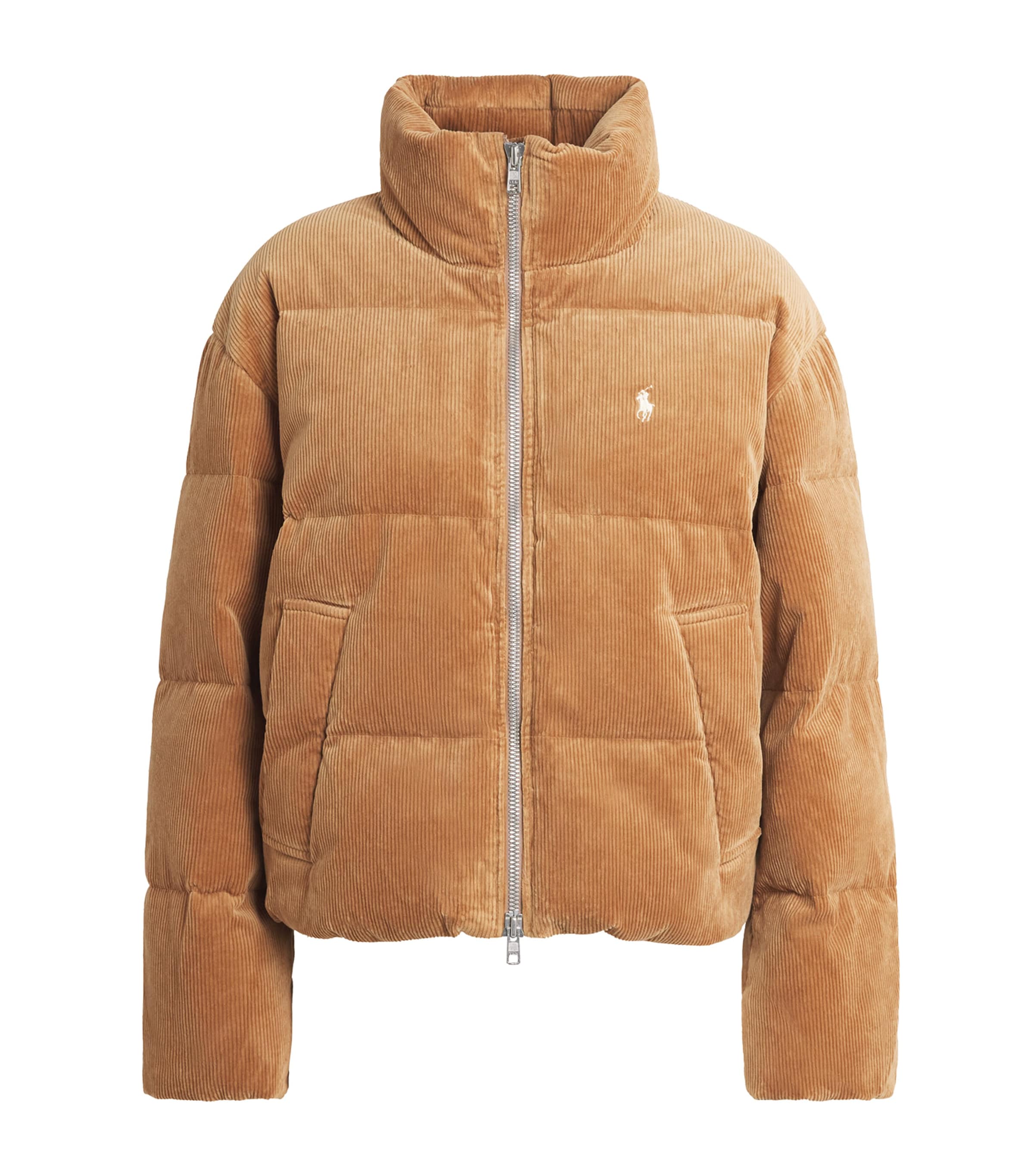 Polo Ralph Lauren Womens Corduroy Down-Filled Puffer Jacket Tan