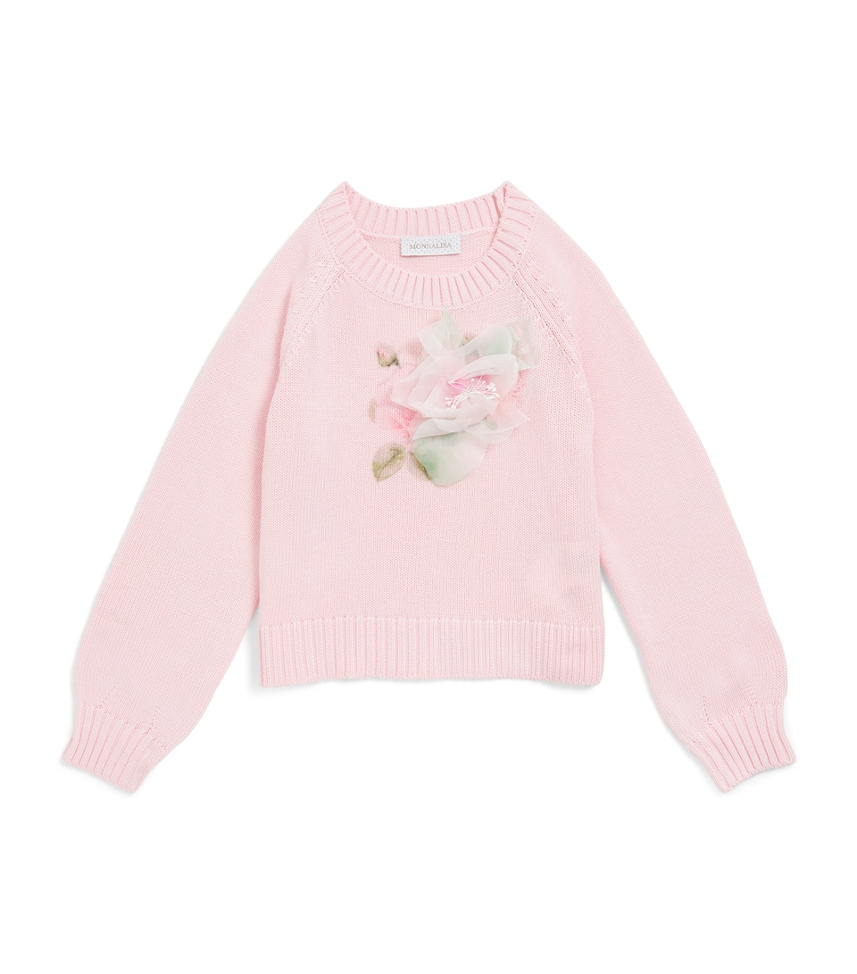 Monnalisa Knitted Appliqué Sweater (4-12 Years) Rosa Antico