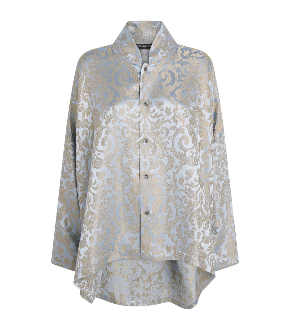 Eskandar Womens Metallic Stand-Collar Shirt Brgtnbl