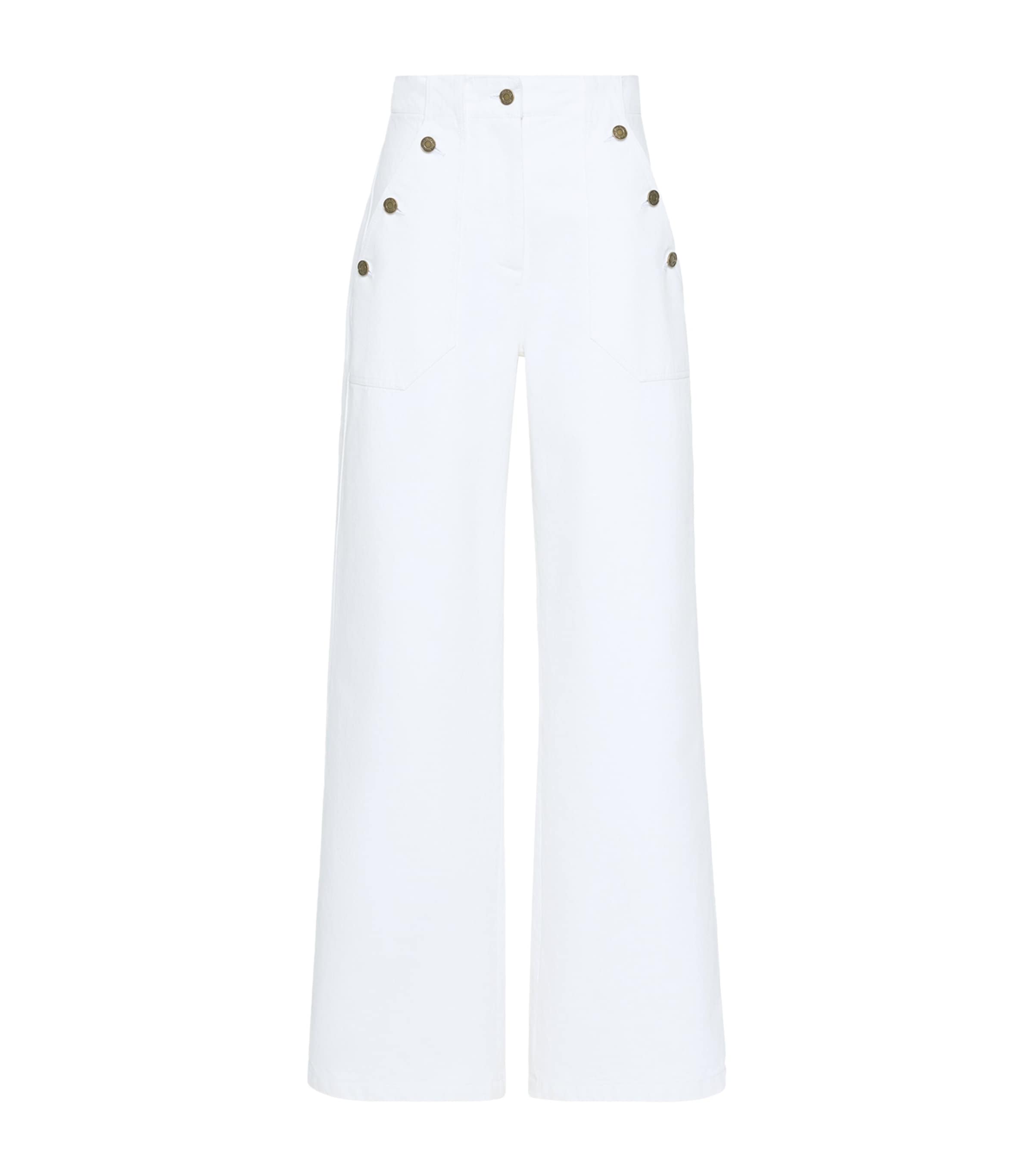 Max Mara Womens Cotton Wide-Leg Trousers White