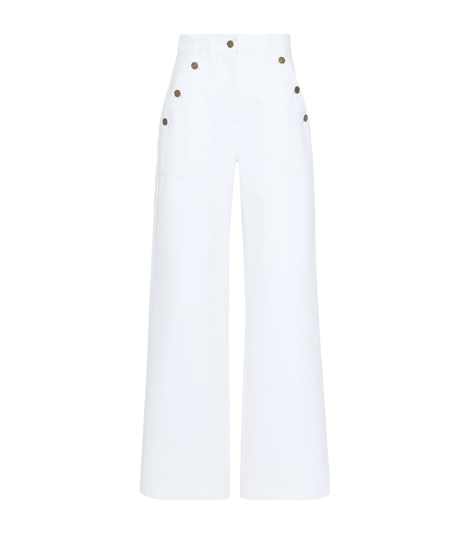 Max Mara Womens Cotton Wide-Leg Trousers White
