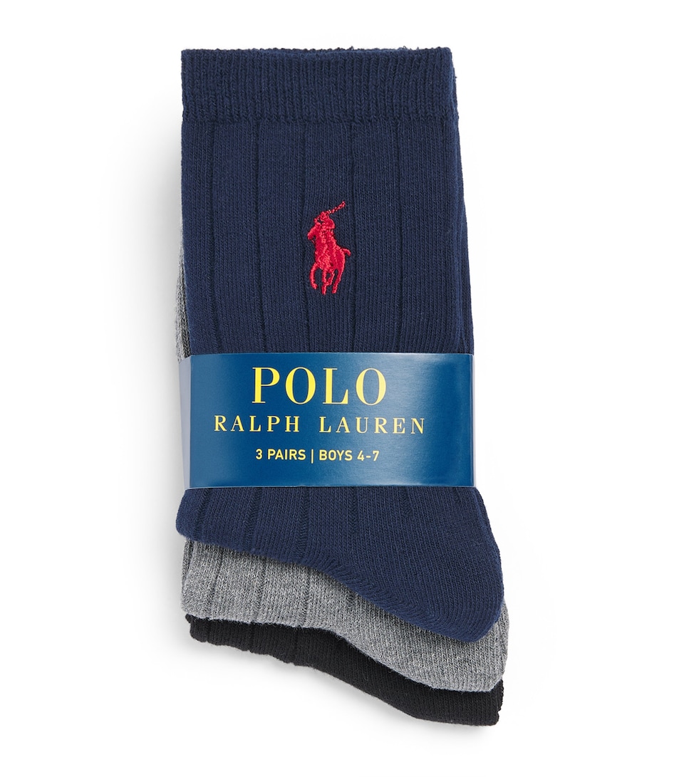 Ralph Lauren Kids Pack of 3 Cotton-Blend Pony Socks (4-7 Years) Navy Assorted