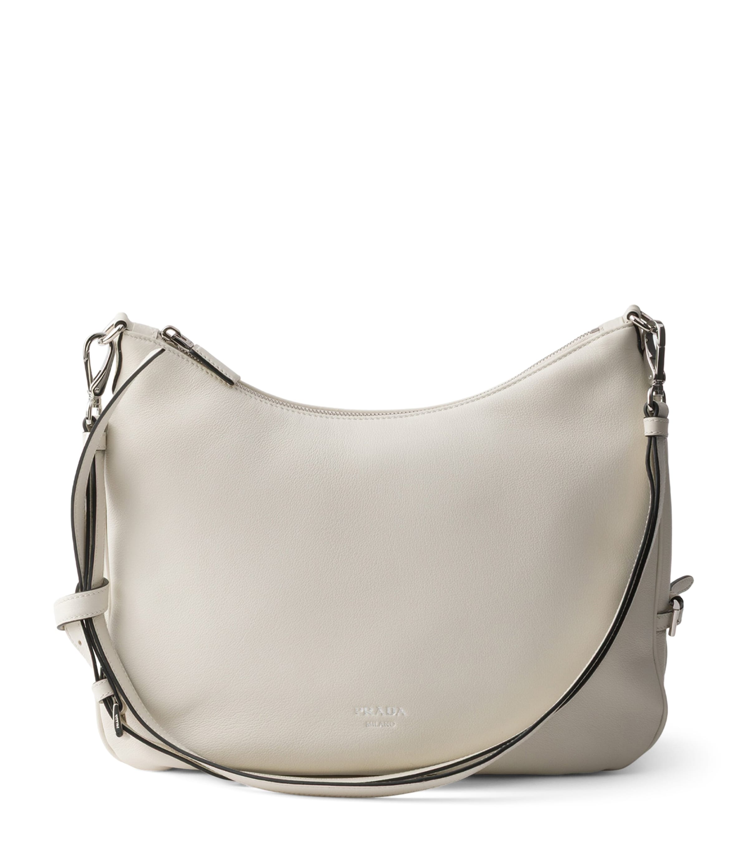 Prada Large Leather Fold Shoulder Bag White