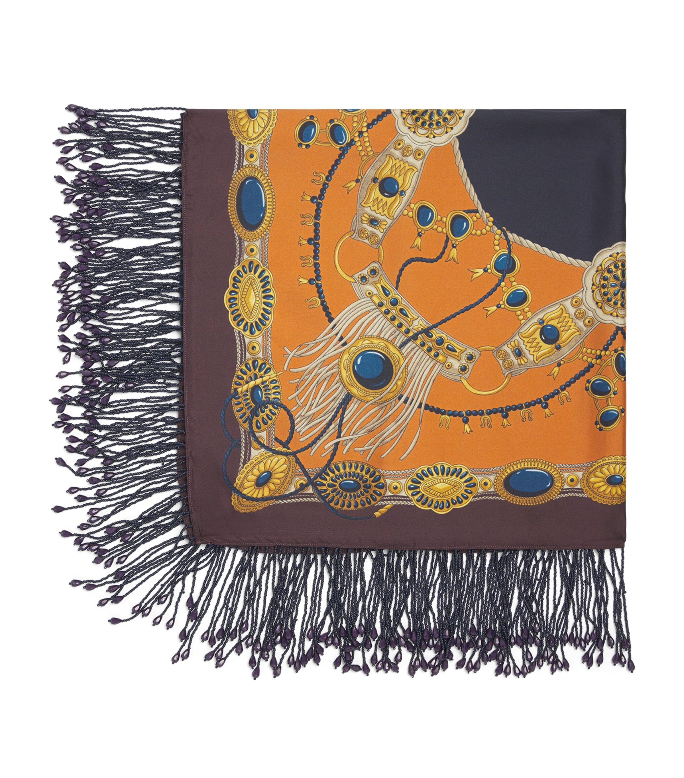 Etro Silk Printed Fringed Scarf Print On Blue