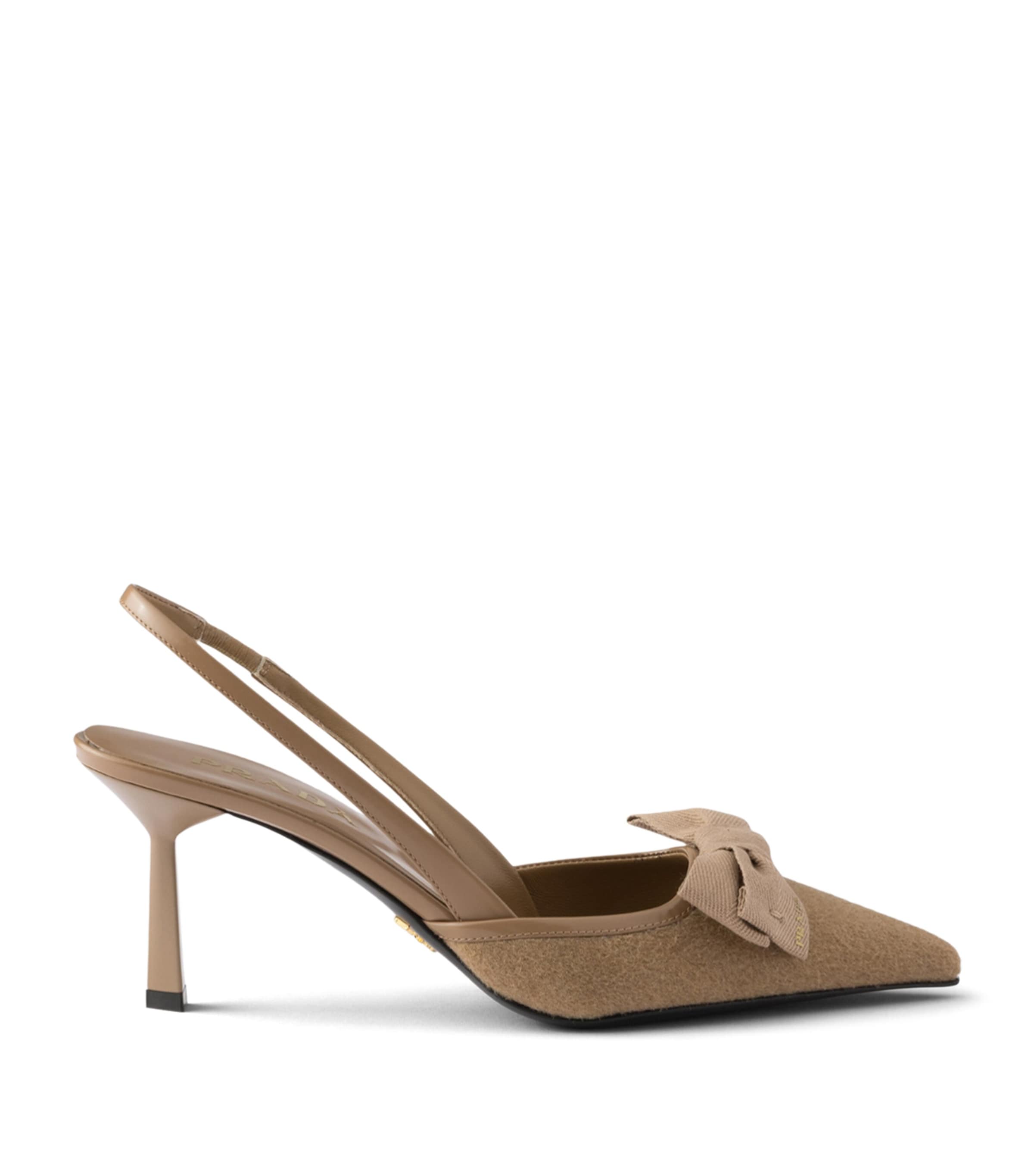 Prada Cashmere Bow Slingback Pumps 75 Brown