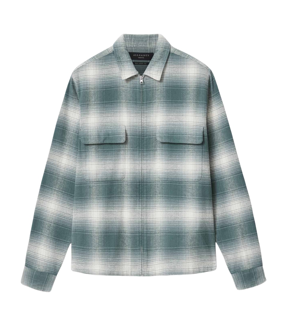 AllSaints Mens Organic Cotton Check Polanco Overshirt Blue