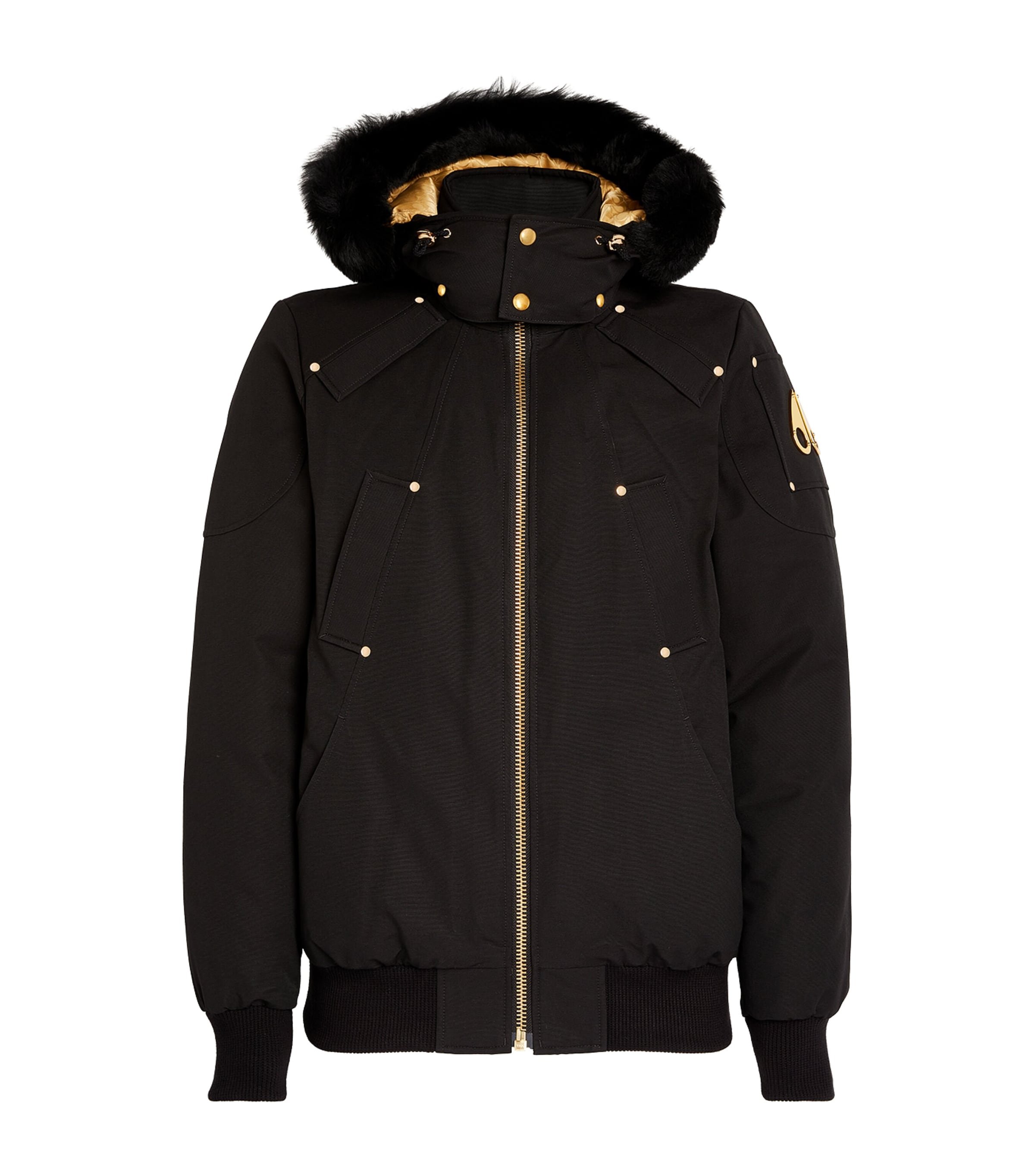 Moose Knuckles Mens Fur-Trim Bomber Jacket Blk W/blk Sh