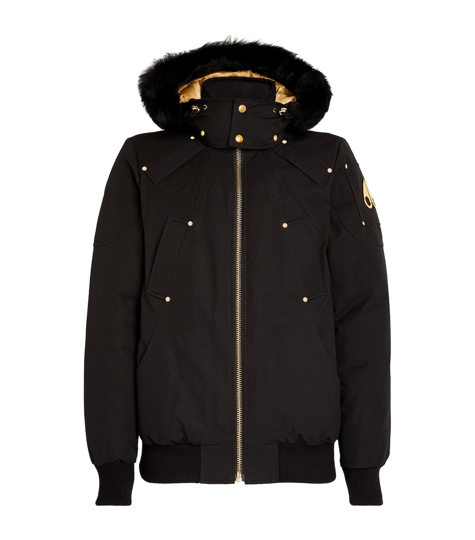 Moose Knuckles Mens Fur-Trim Bomber Jacket Blk W/blk Sh
