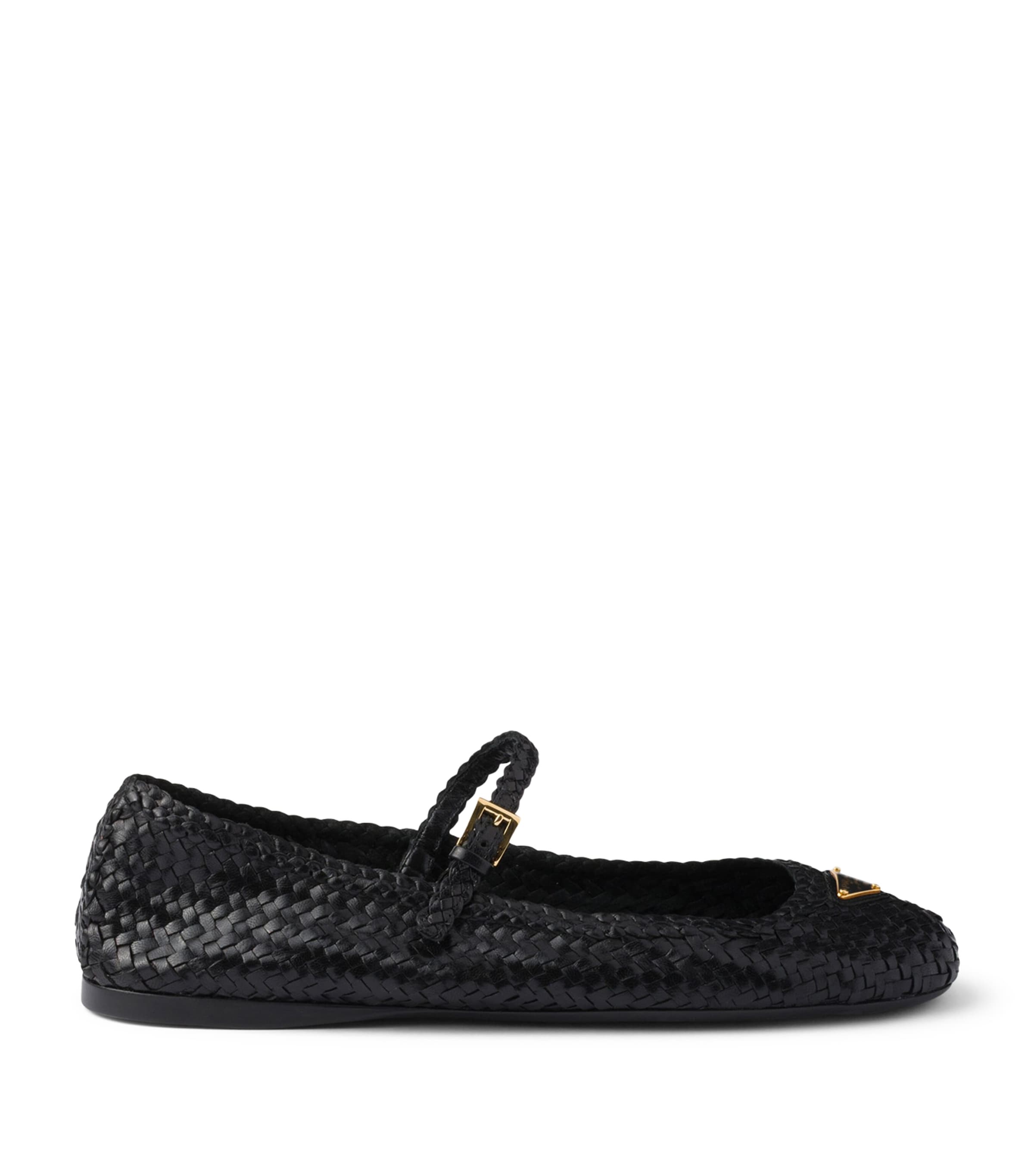 Prada Woven Leather Ballet Flats Black