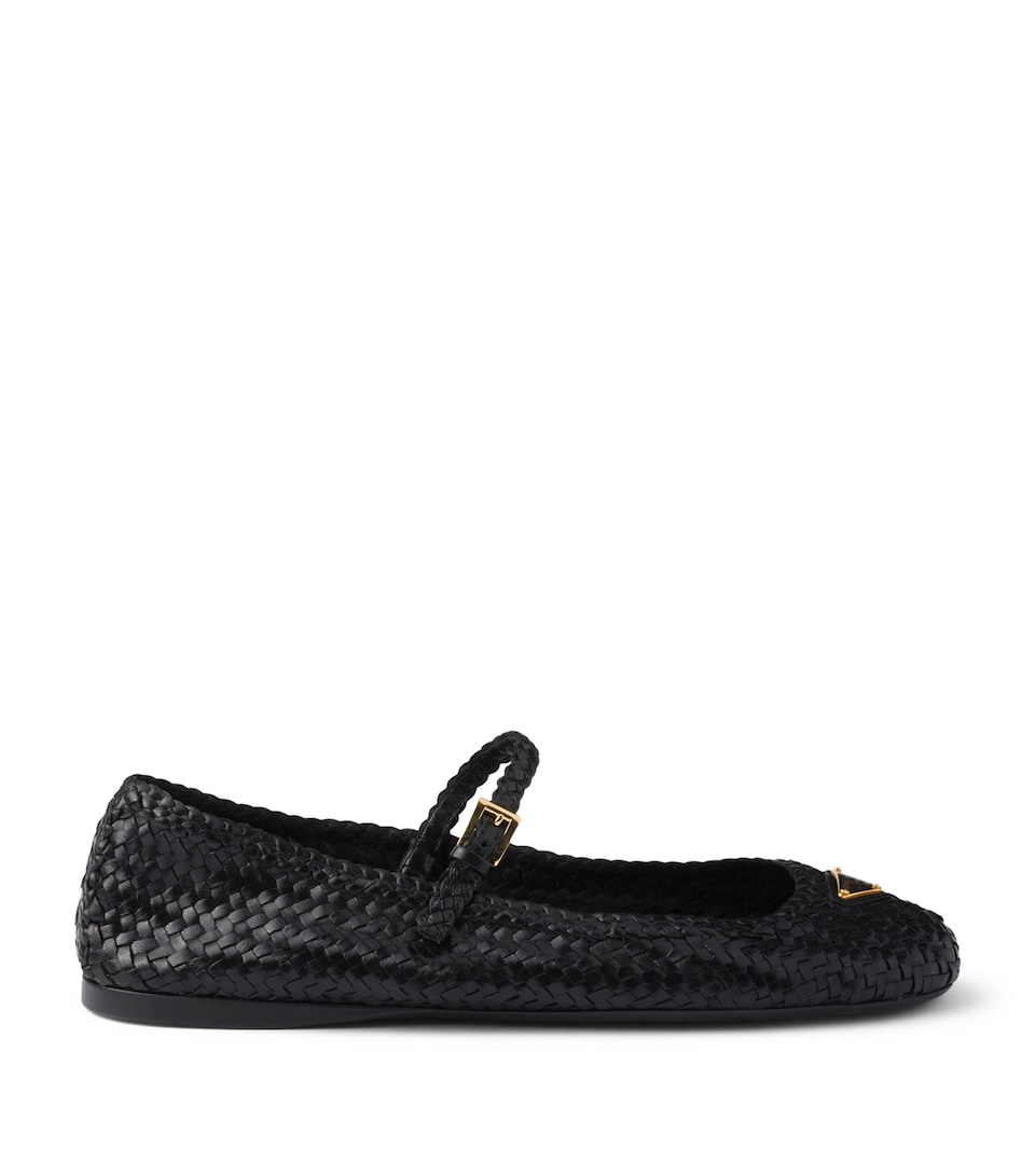 Prada Woven Leather Ballet Flats Black