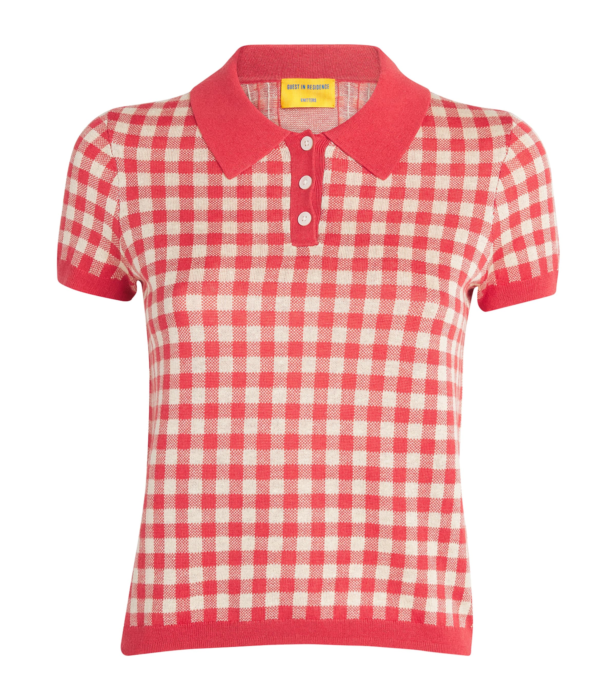 Silk-Linen Gingham Shrunken Polo Sweater