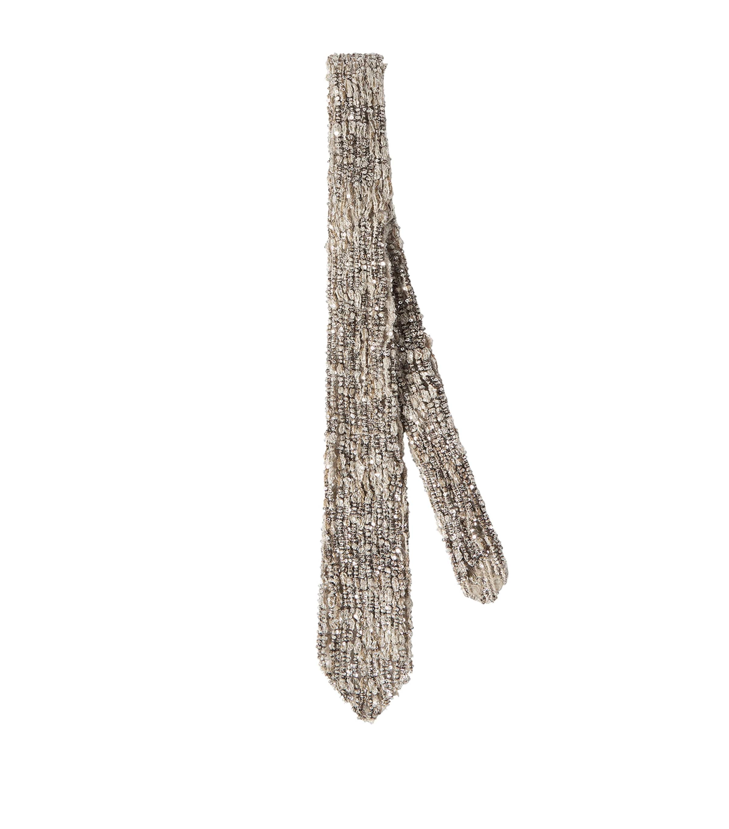 Brunello Cucinelli Dazzling Craquelé Embellished Tie Beige