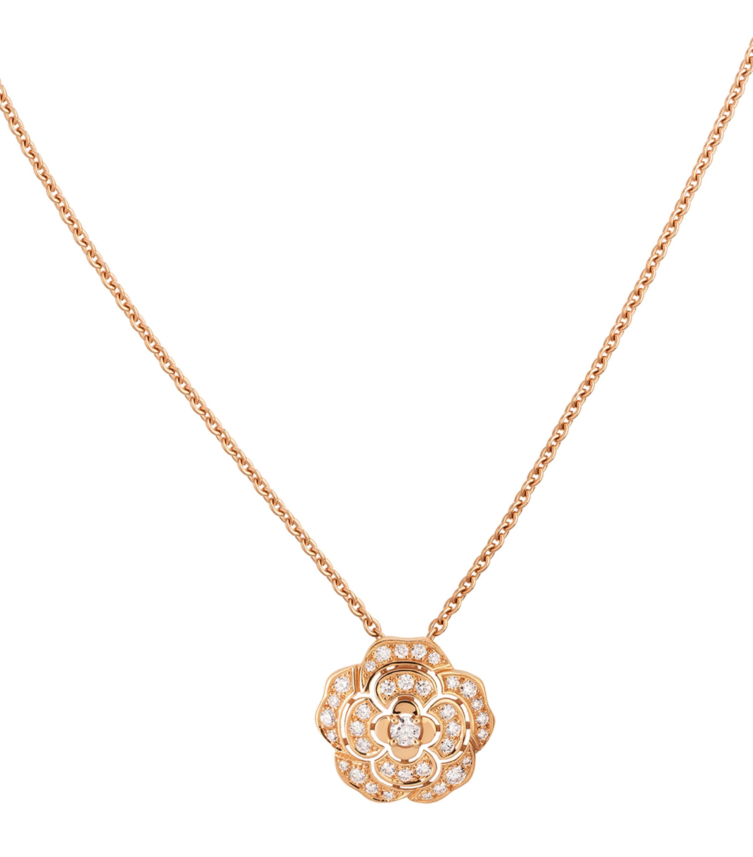 CHANEL Rose Gold and Diamond Bouton de Camélia Pendant Necklace Rose Gold