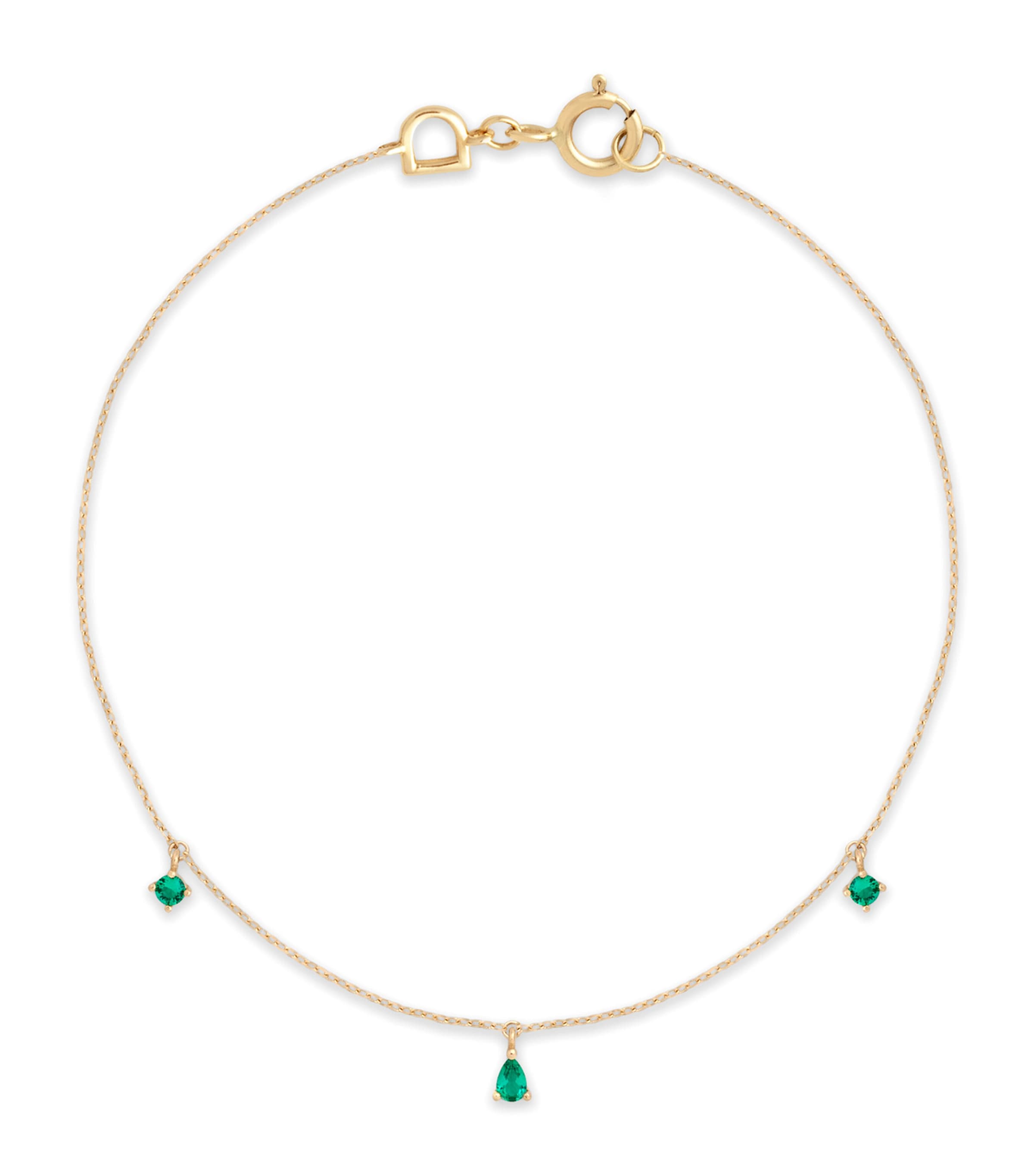 Yellow Gold and Emerald Pear Charm Bracelet