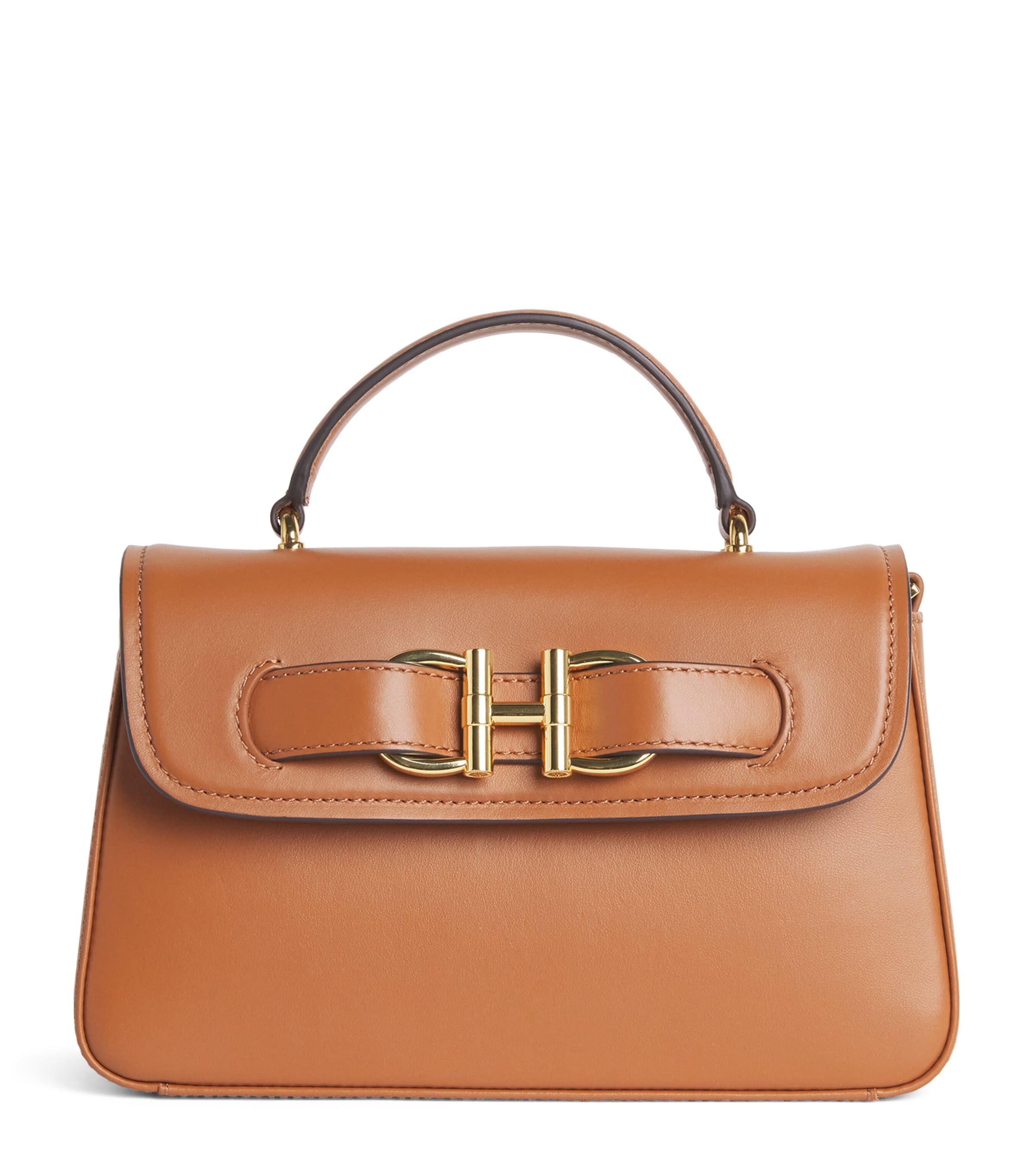 Harrods Leather Snaffle Top-Handle Bag Tan