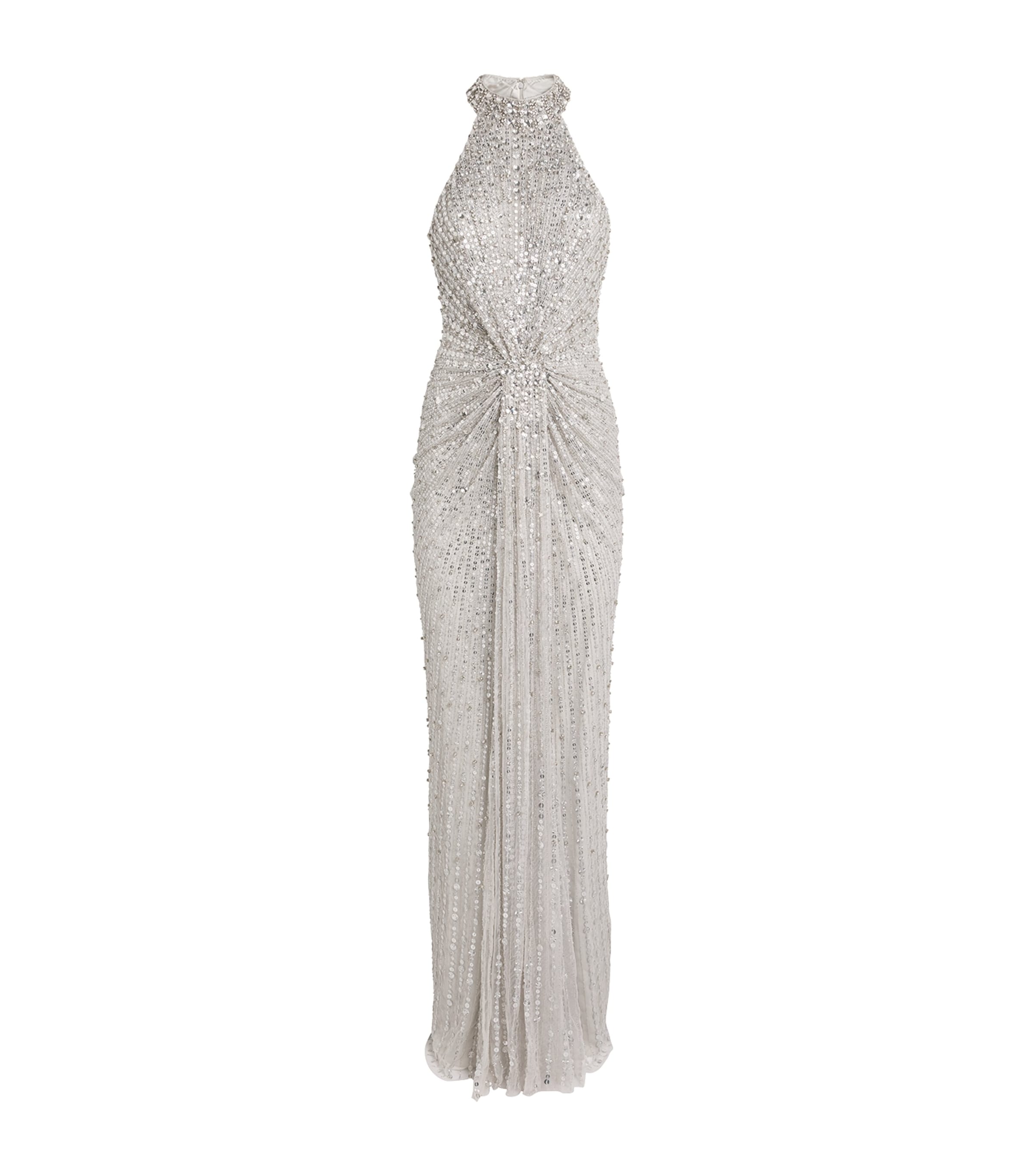 Jenny Packham Womens Sequinned Whisper Gown Platinum