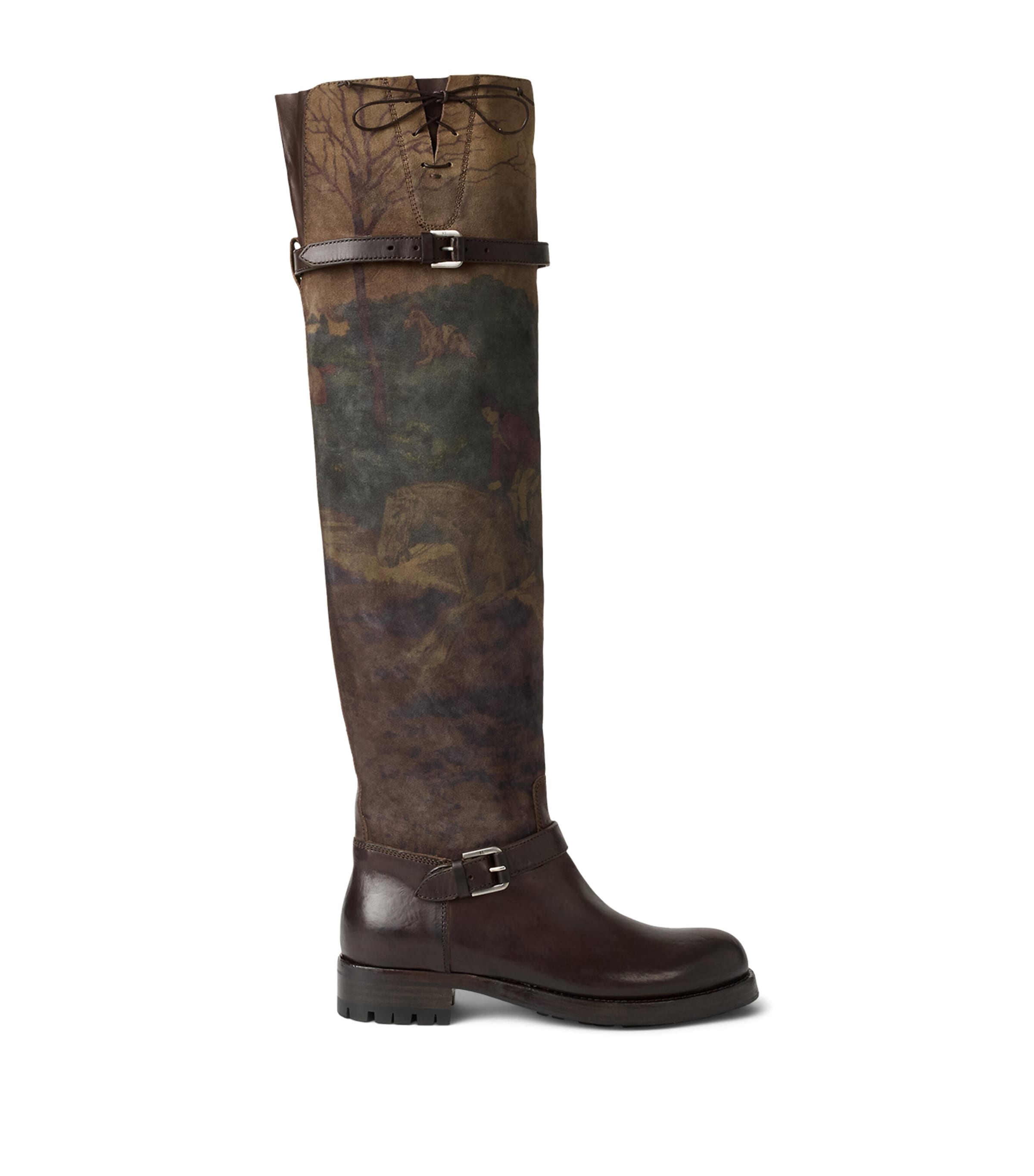 Ralph Lauren Collection Leather Waylon Scenic Over-The-Knee Boots Chocolate/scenic