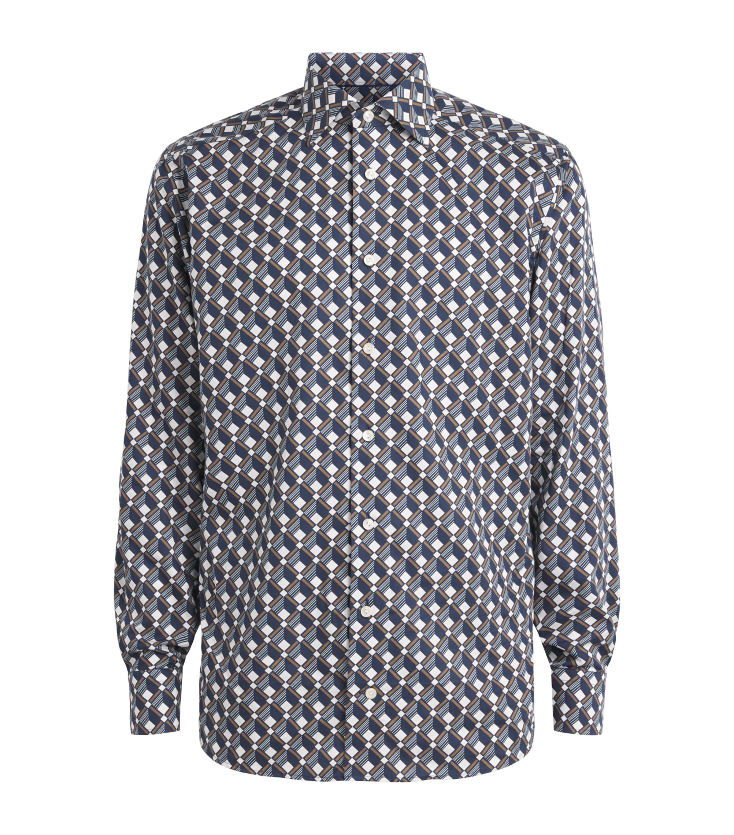Eton Mens Geometric Print Shirt Navy Blue