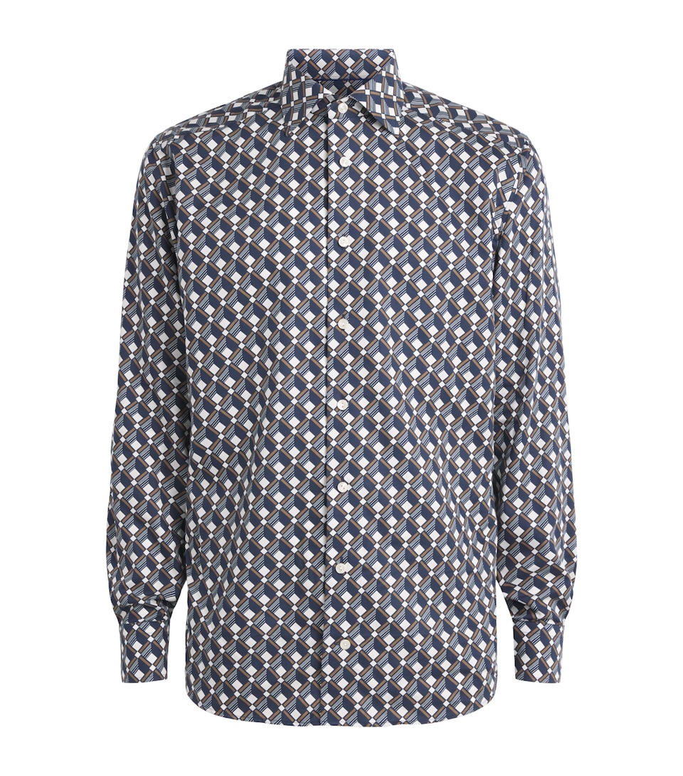 Eton Mens Geometric Print Shirt Navy Blue