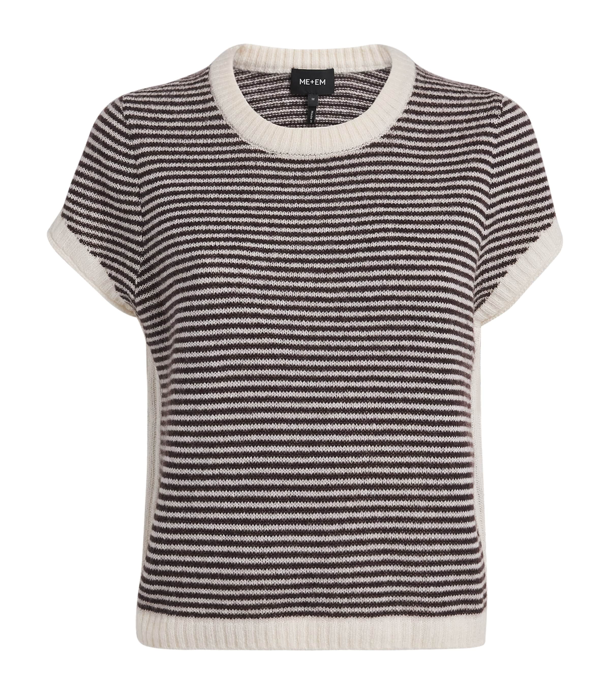 ME+EM Womens Merino Wool-Blend Stripe T-Shirt Cream/cocoa Brown