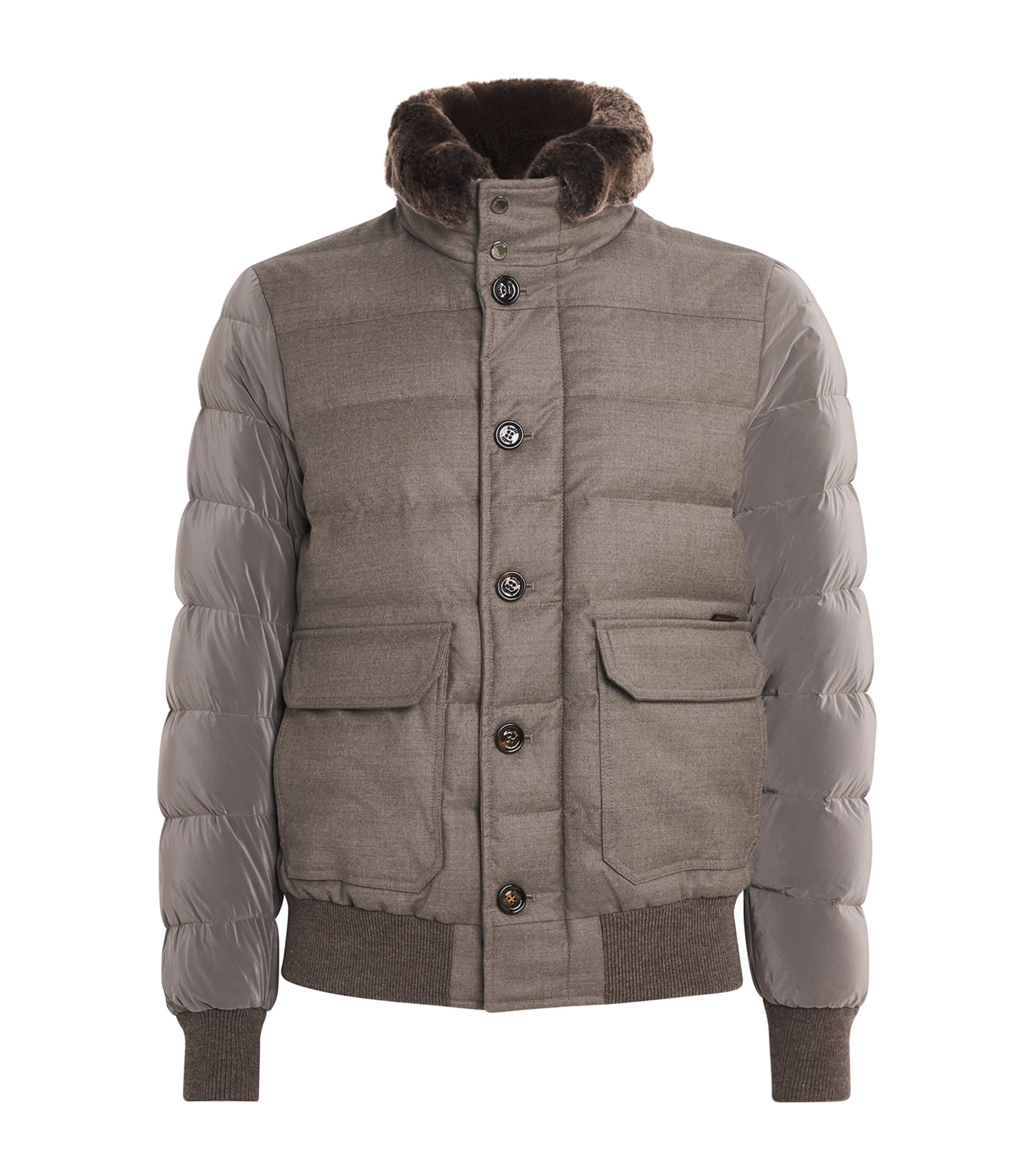 Moorer Mens Fur-Trim Fantoni Down Jacket Beige