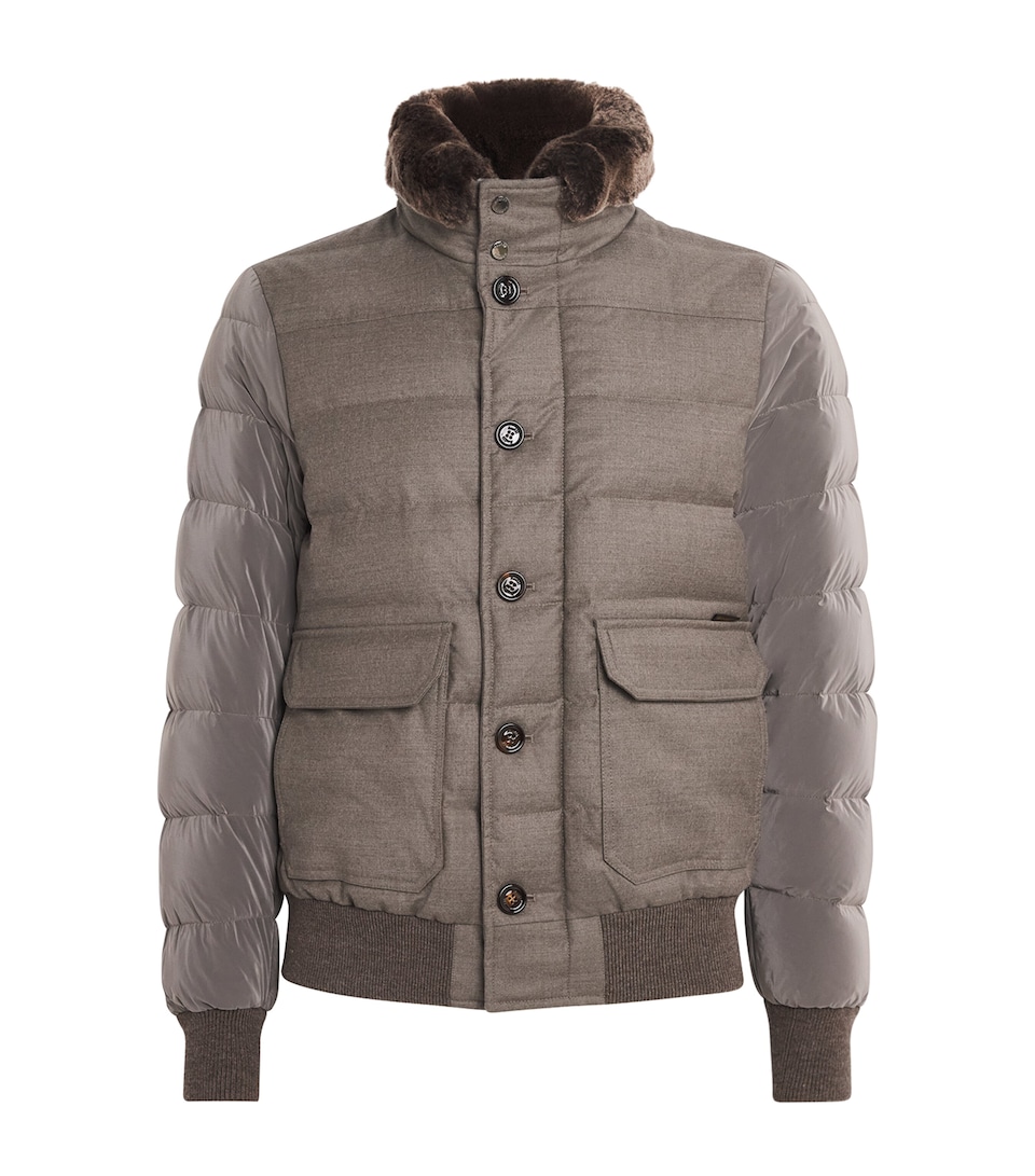 Moorer Mens Fur-Trim Fantoni Down Jacket Beige