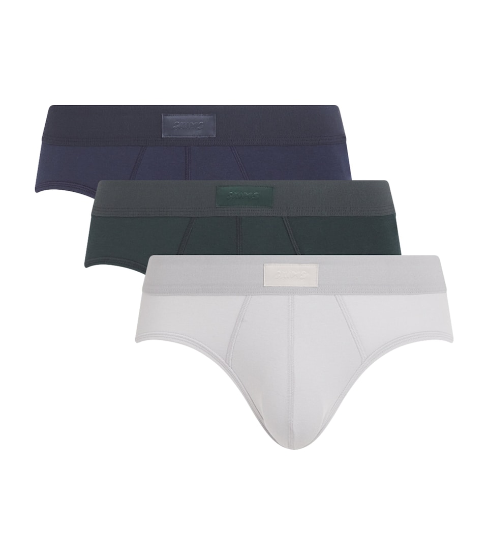 Skims Mens Stretch-Cotton Briefs (Pack of 3) Blue Black Multi