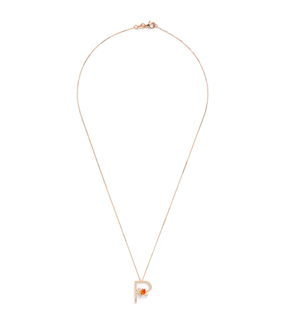 Rose Gold, Diamond and Citrine Letter ‘P’ Necklace