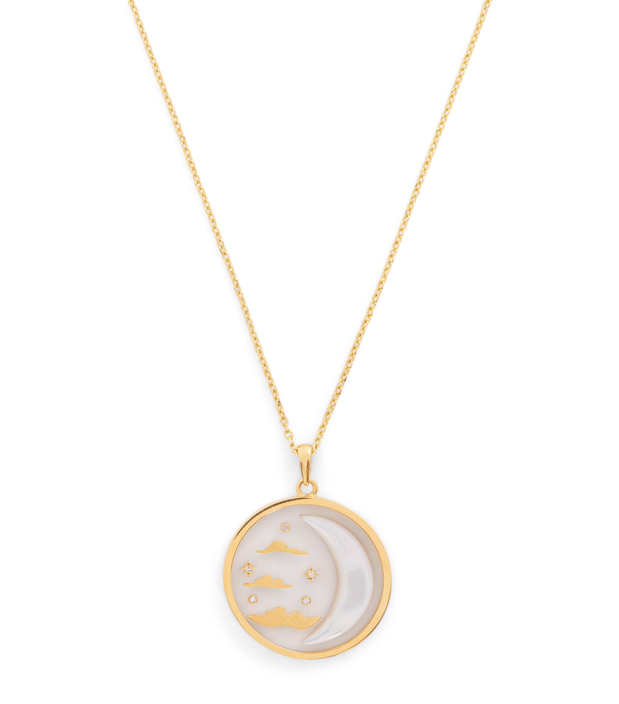 Yellow Gold, Diamond and Pearl N*93 Wish Upon a Moon Necklace
