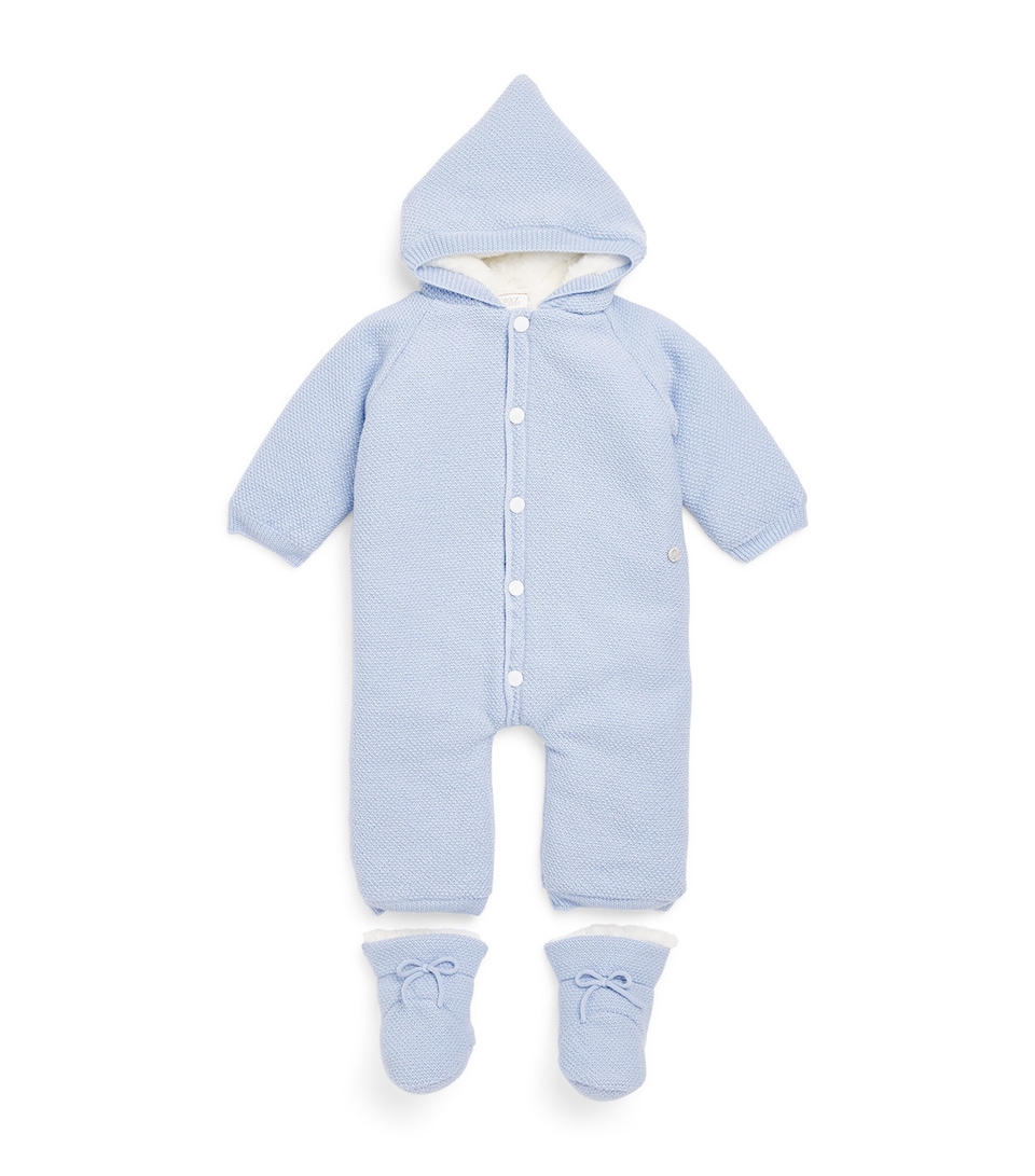 Paz Rodriguez Virgin Wool Snowsuit and Booties Set (1-12 Months) Light Blue