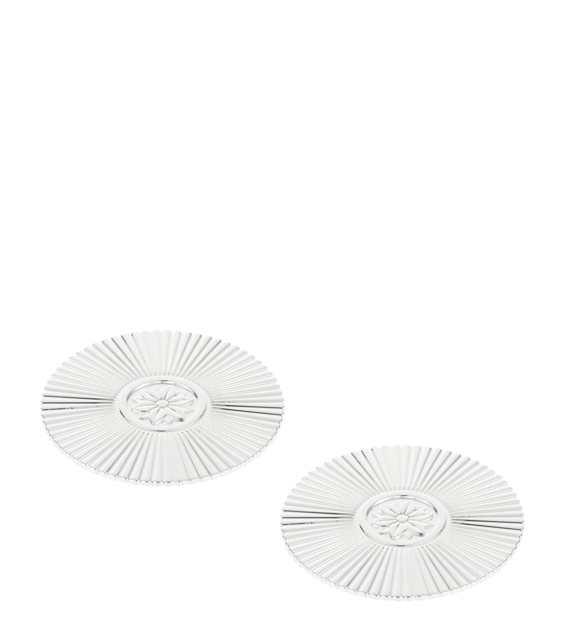 Christofle Set of 2 Silver-Plated Palmettes Coasters Silver